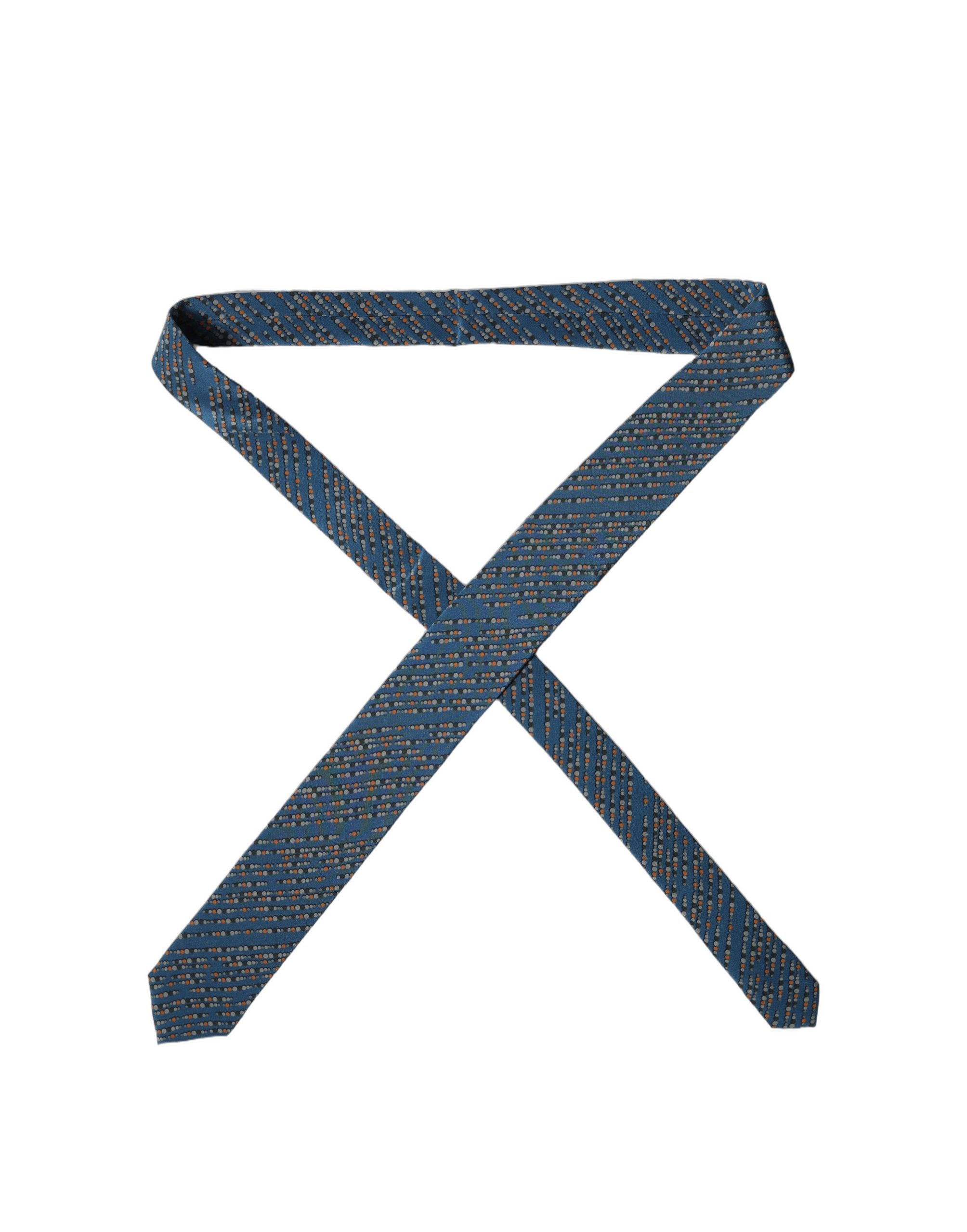 Dolce & Gabbana Blue Patterned 100% Silk Adjustable Men Tied Necktie Tie - Image 3