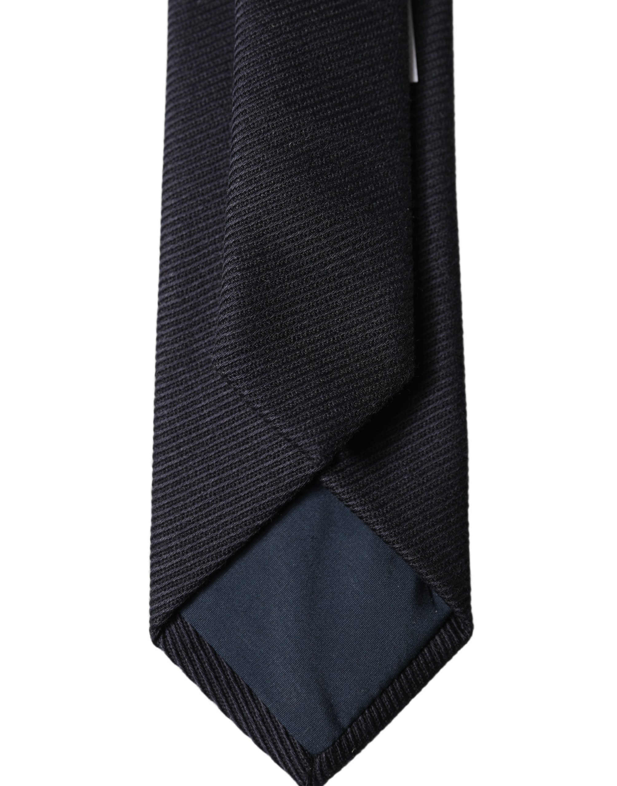 Dolce & Gabbana Dark Blue Solid 100% Silk Adjustable Men Tied Necktie Tie - Image 4