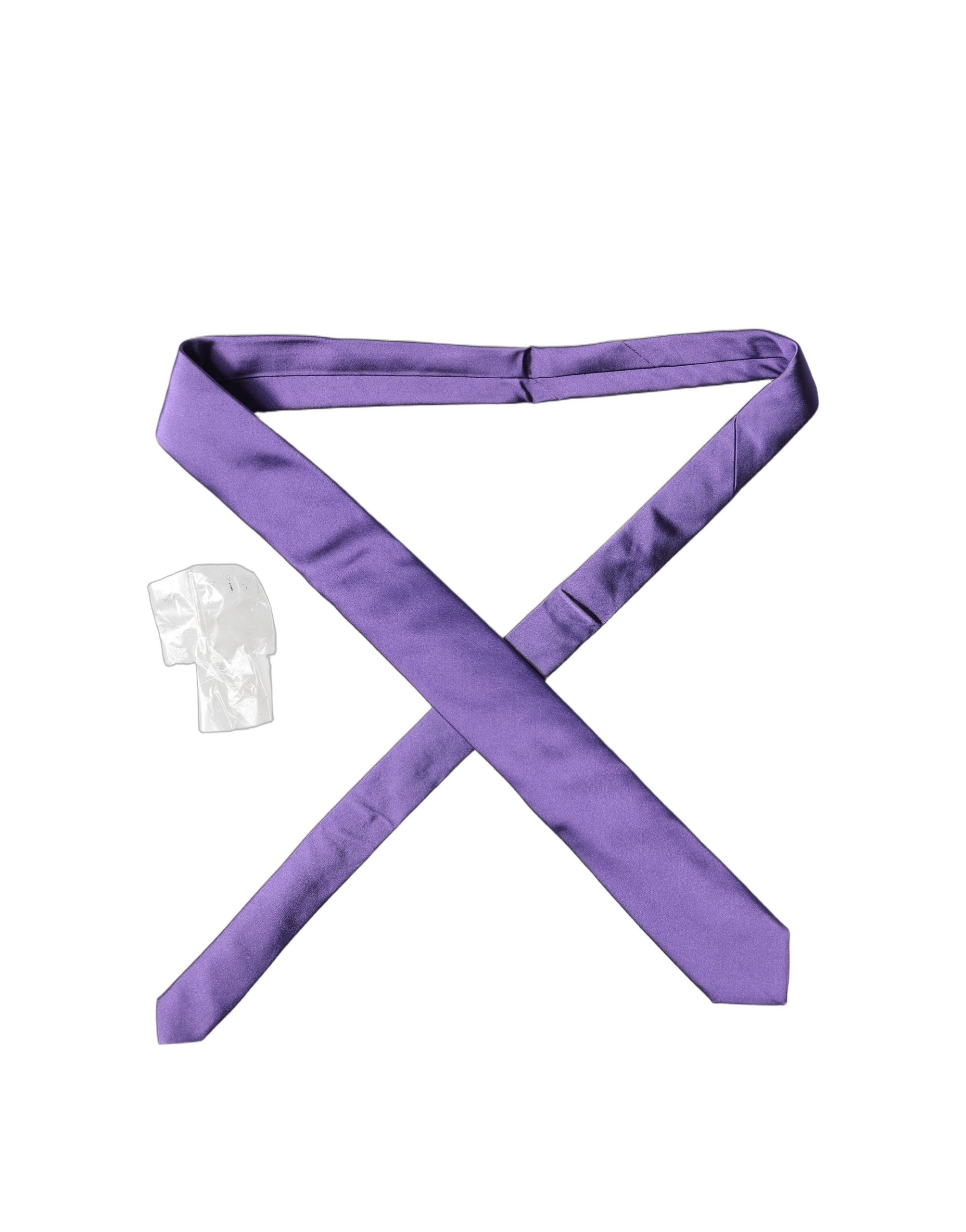 Dolce & Gabbana Purple Satin 100% Silk Adjustable Men Tied Necktie Tie - Image 3