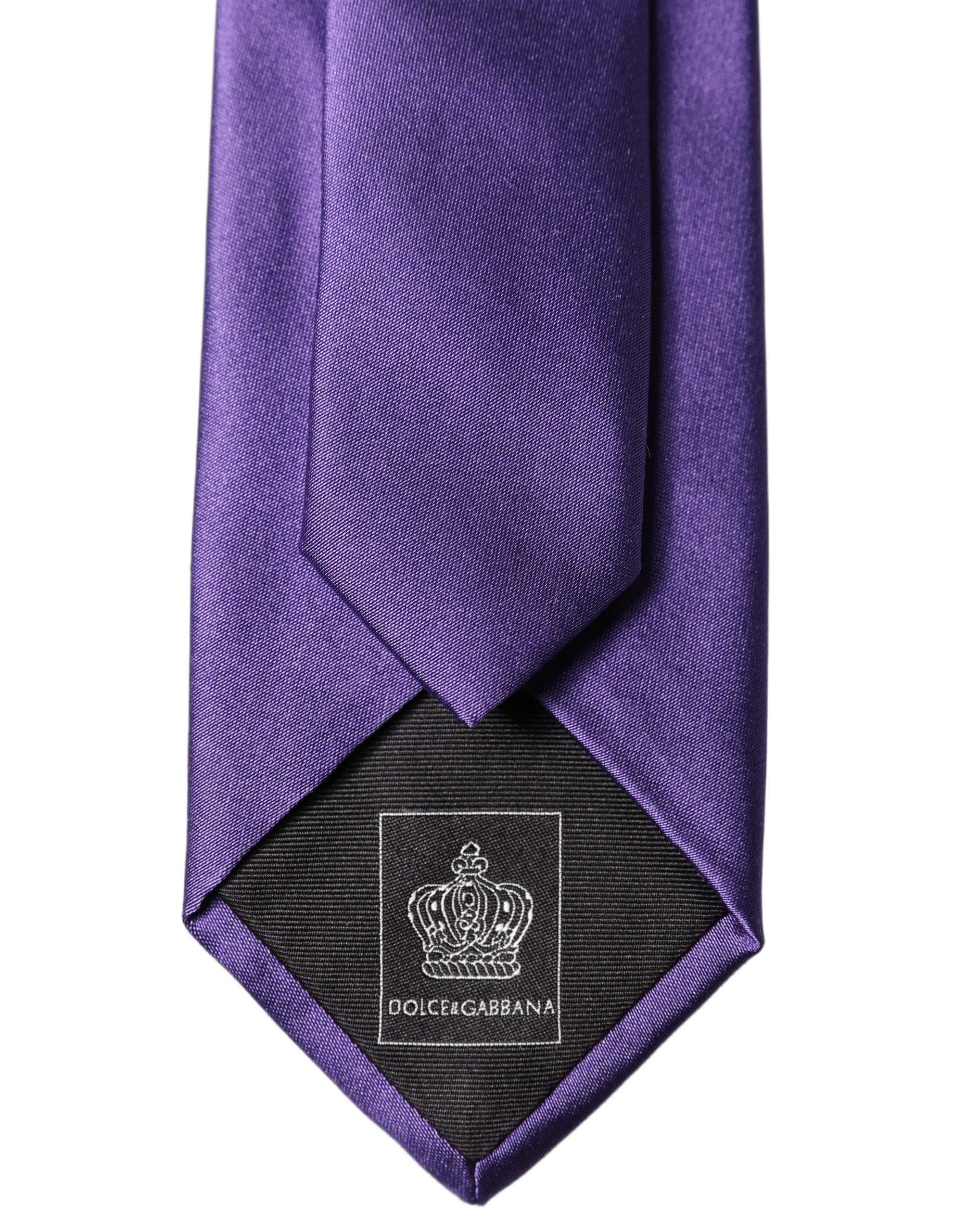 Dolce & Gabbana Purple Satin 100% Silk Adjustable Men Tied Necktie Tie - Image 4