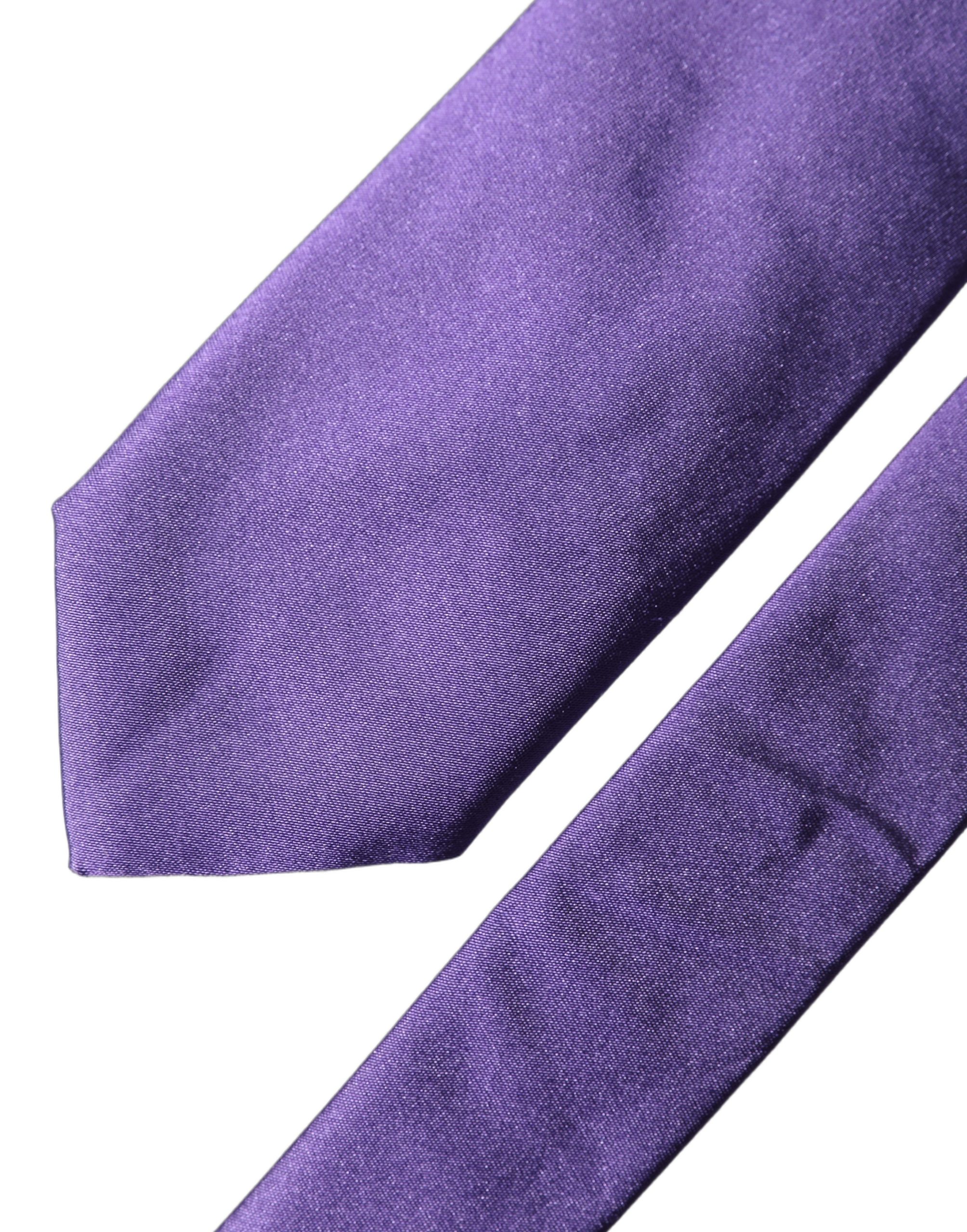 Dolce & Gabbana Purple Satin 100% Silk Adjustable Men Tied Necktie Tie - Image 5