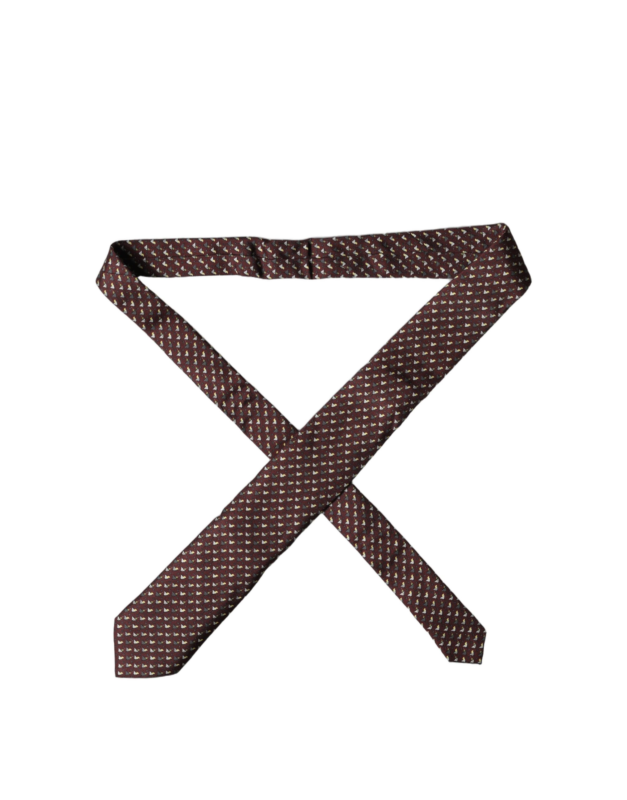 Dolce & Gabbana Burgundy Geometric Silk Adjustable Men Tied Necktie Tie - Image 6