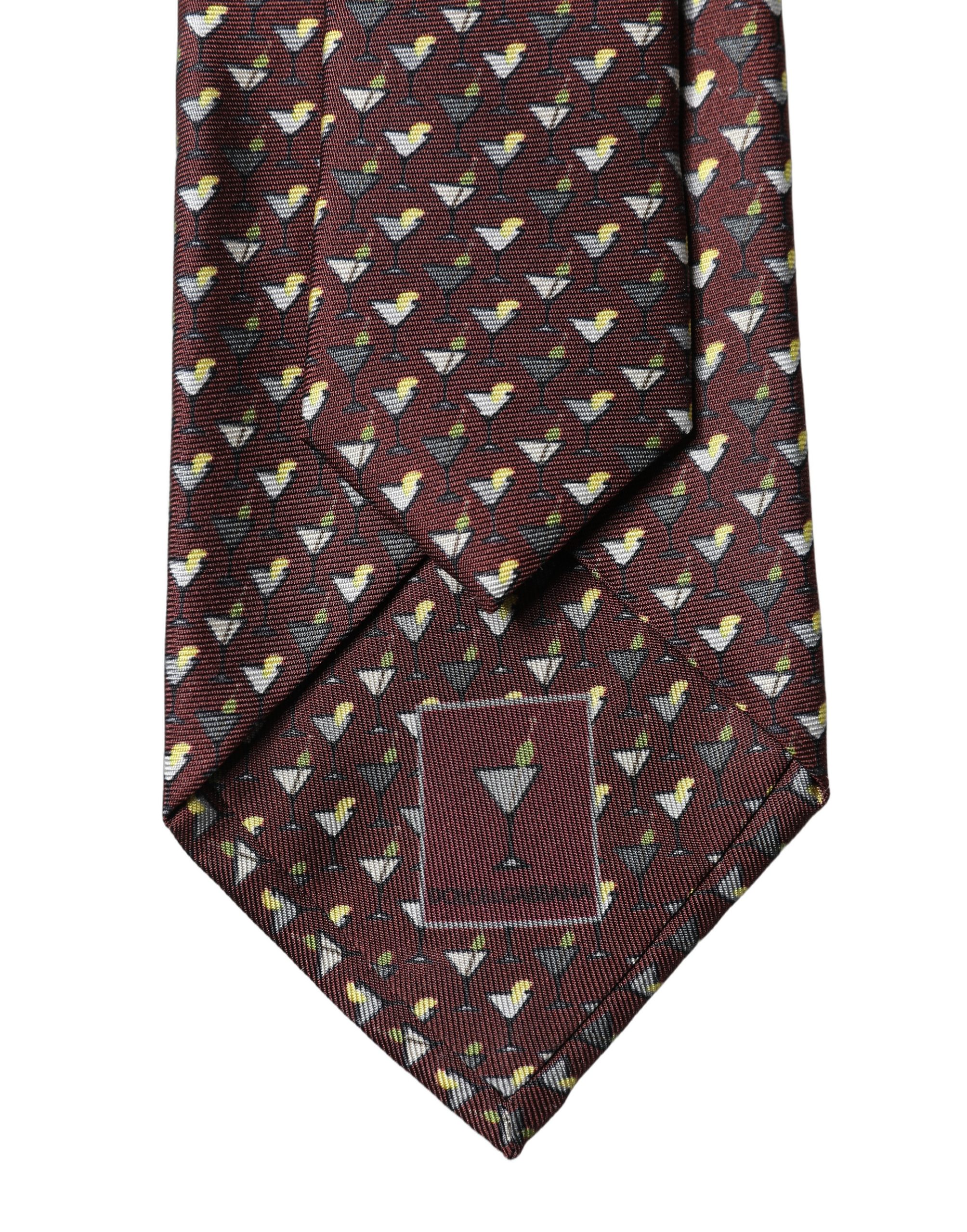 Dolce & Gabbana Burgundy Geometric Silk Adjustable Men Tied Necktie Tie - Image 3