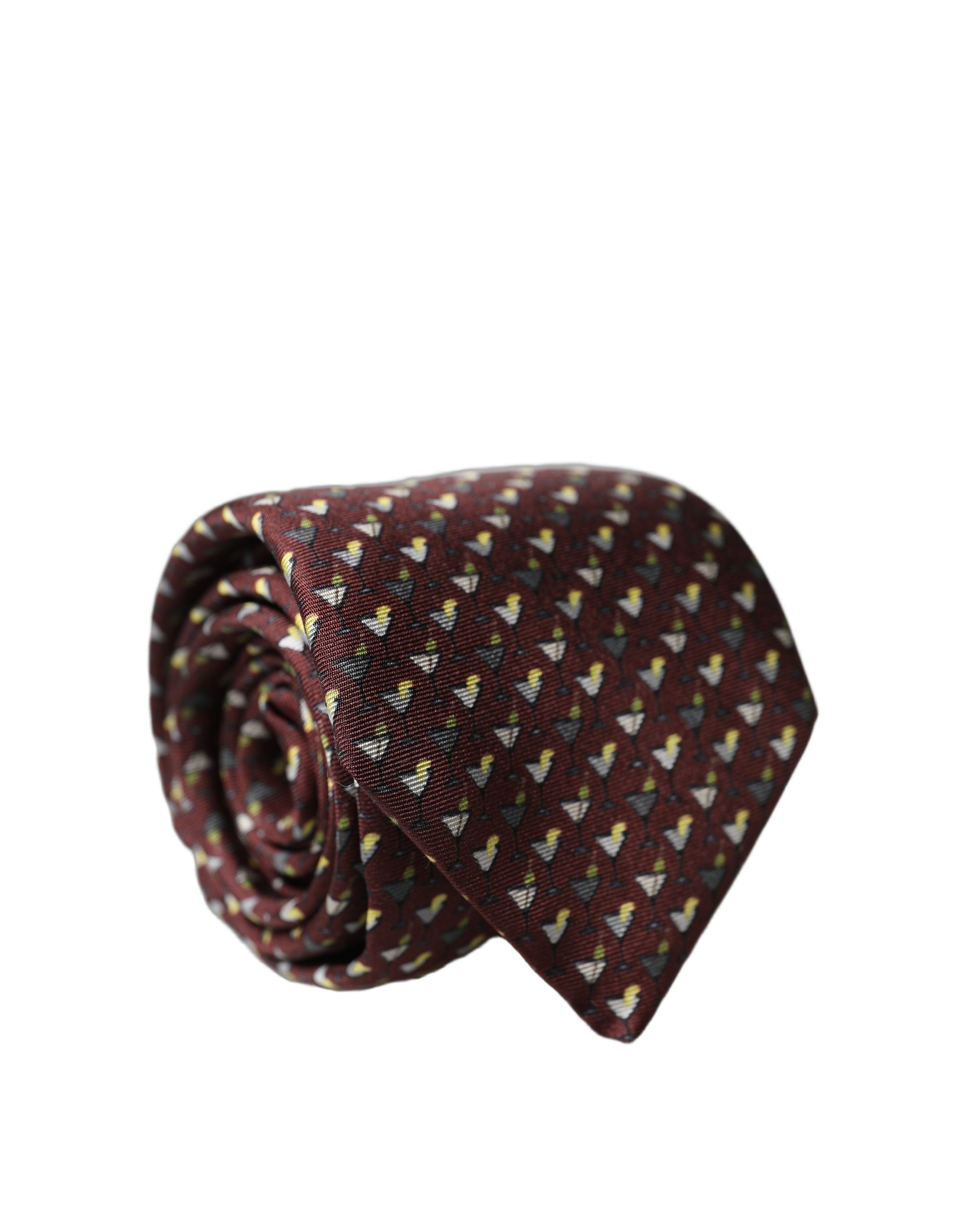 Dolce & Gabbana Burgundy Geometric Silk Adjustable Men Tied Necktie Tie - Image 2