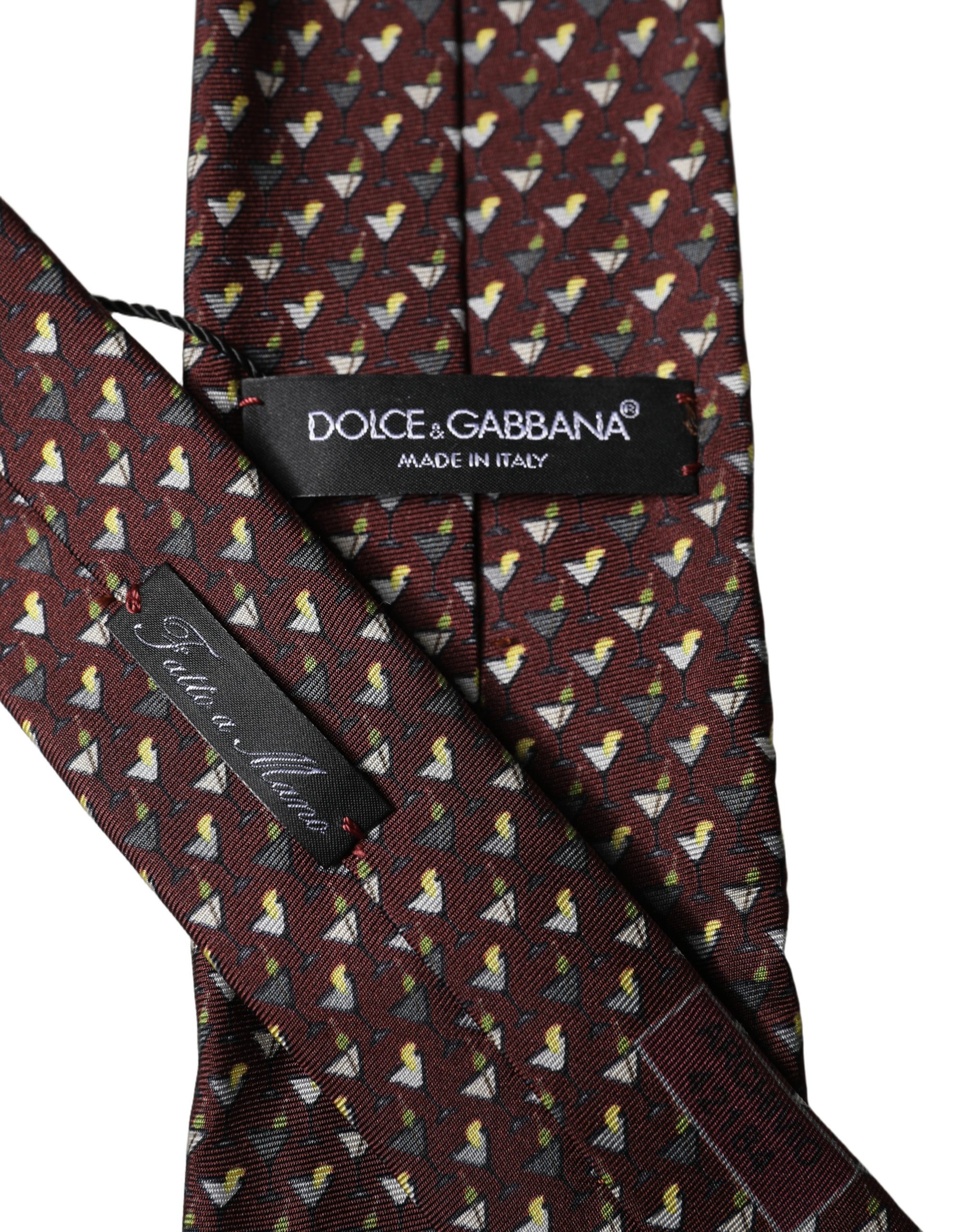 Dolce & Gabbana Burgundy Geometric Silk Adjustable Men Tied Necktie Tie - Image 4