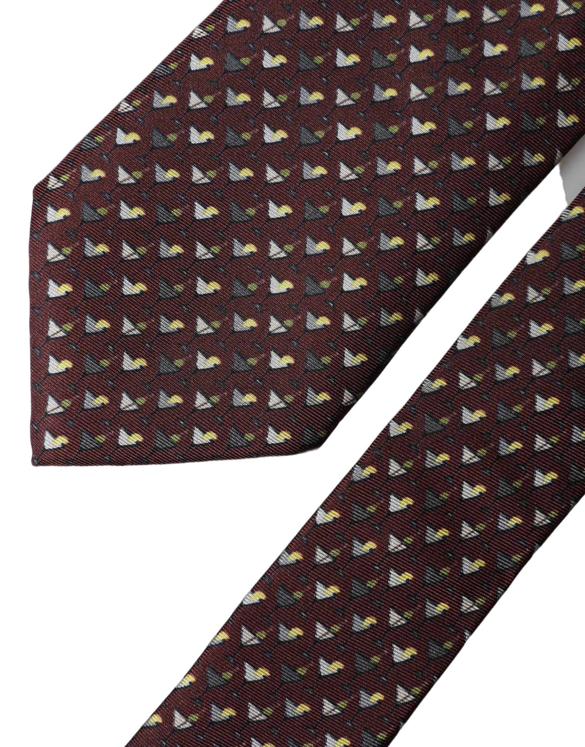 Dolce & Gabbana Burgundy Geometric Silk Adjustable Men Tied Necktie Tie - Image 5