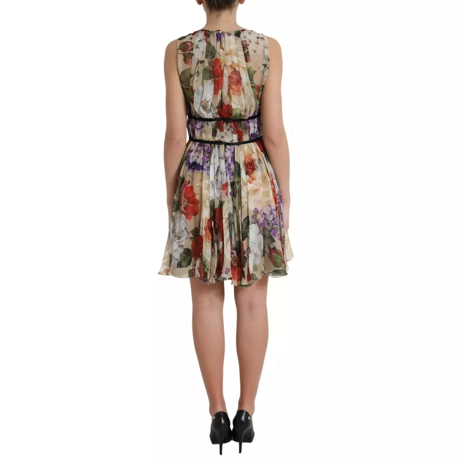 Dolce & Gabbana Beige Floral Sleeveless A-line Mini Dress - Image 3