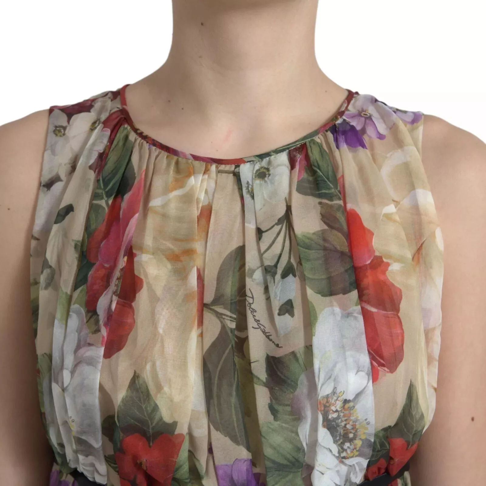 Dolce & Gabbana Beige Floral Sleeveless A-line Mini Dress - Image 4