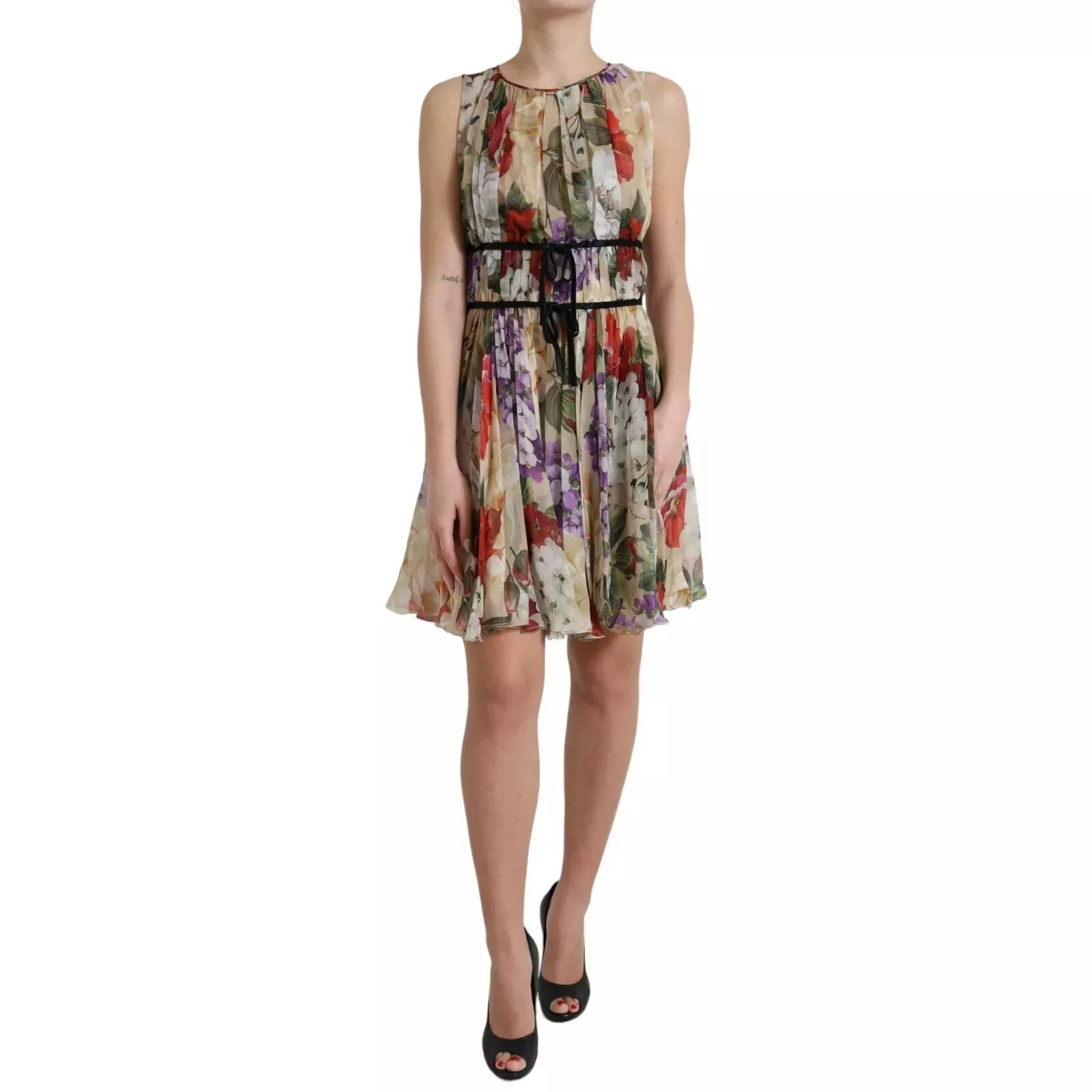 Dolce & Gabbana Beige Floral Sleeveless A-line Mini Dress - Image 2