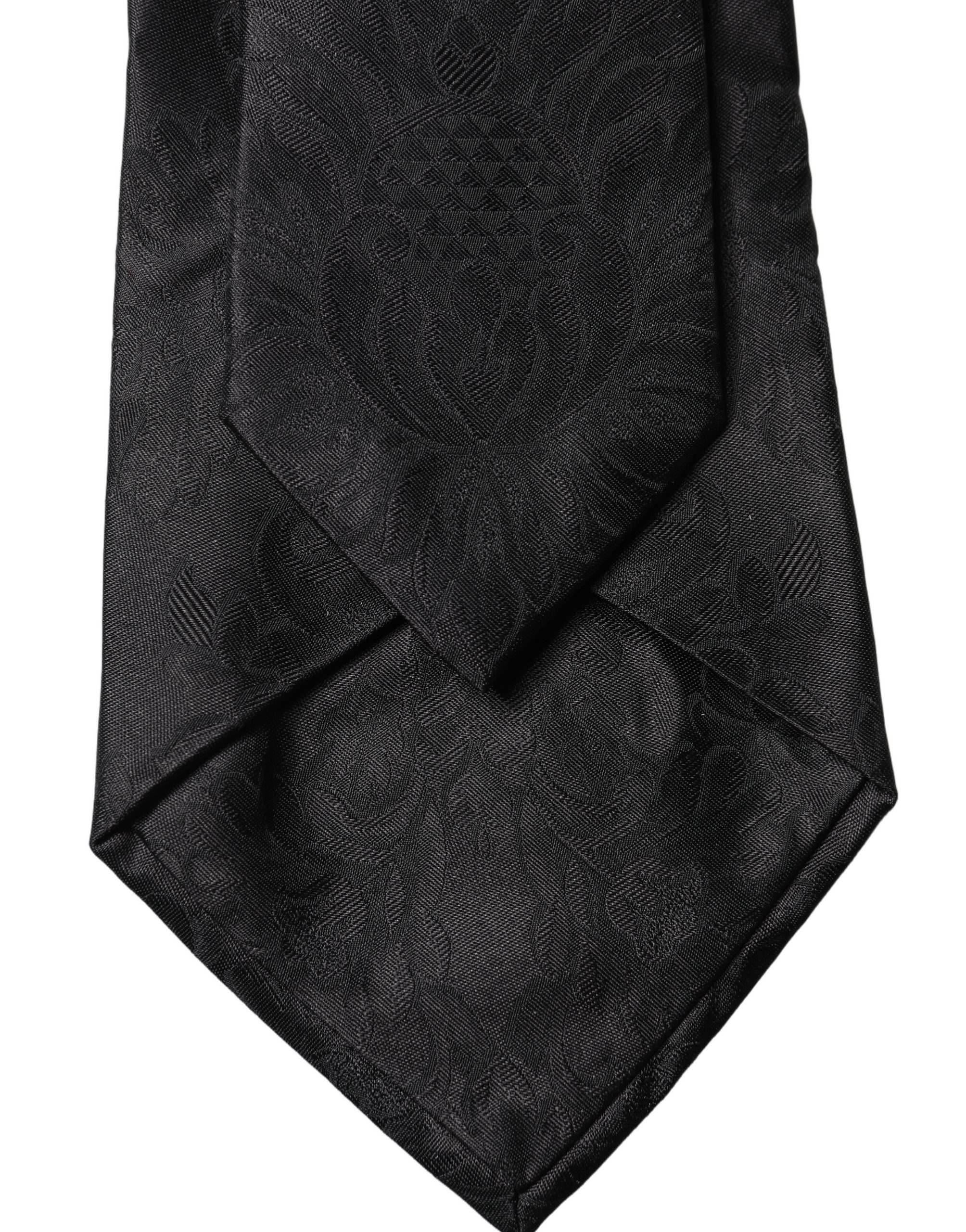 Dolce & Gabbana Black Paisley Woven Silk Adjustable Women Necktie Tie - Image 4