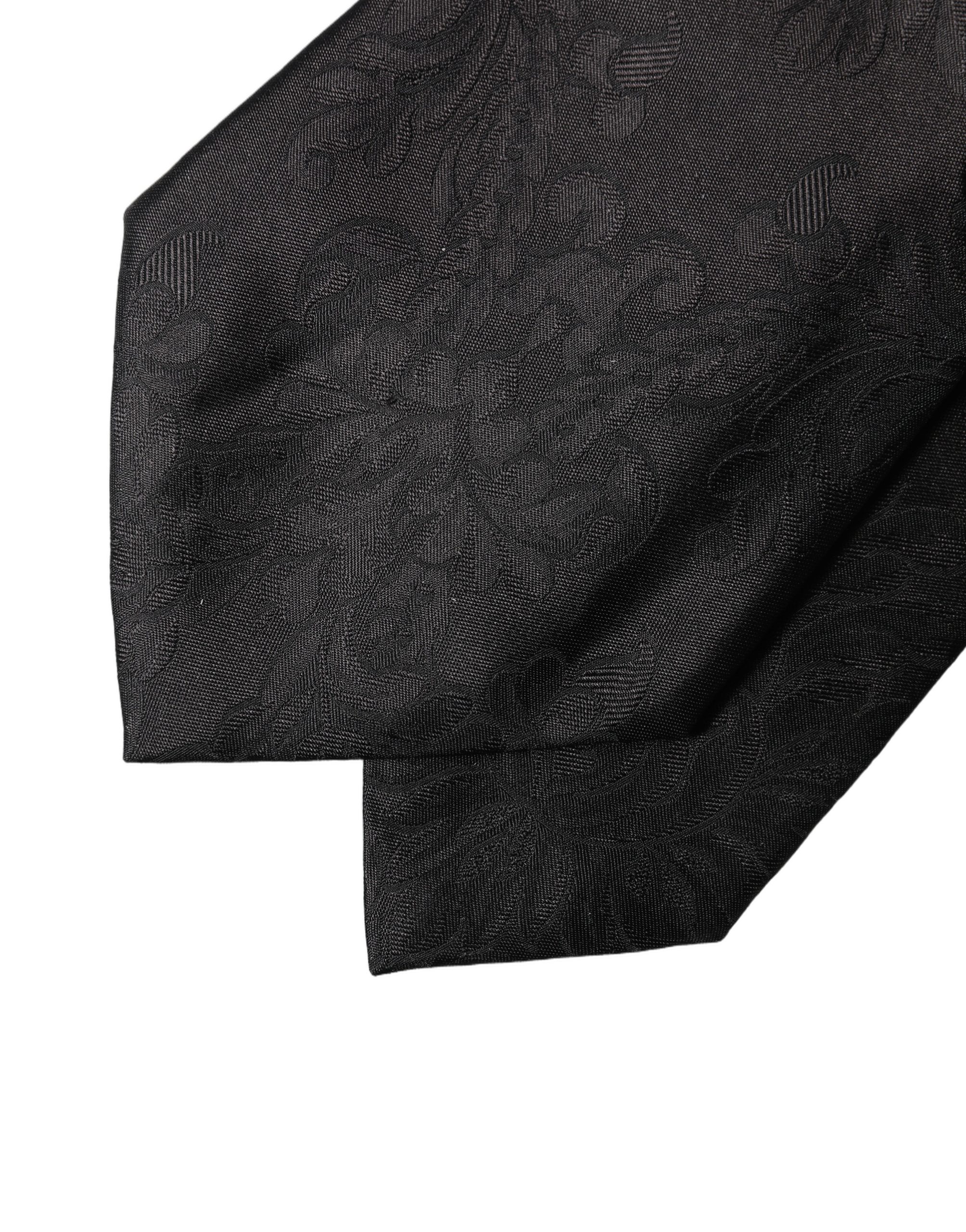 Dolce & Gabbana Black Paisley Woven Silk Adjustable Women Necktie Tie - Image 5