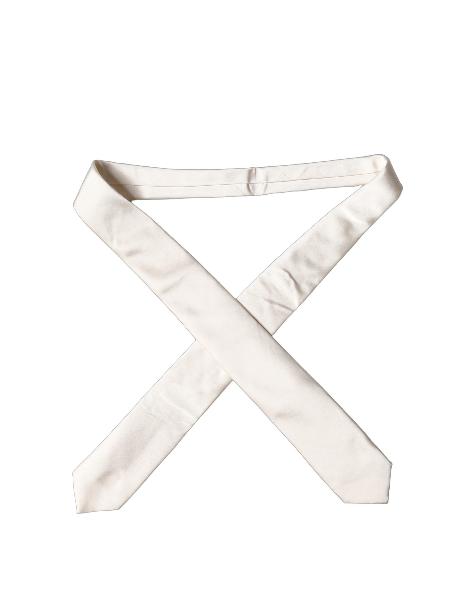 Dolce & Gabbana Off White Satin Silk Adjustable Women Tied Necktie Tie - Image 2