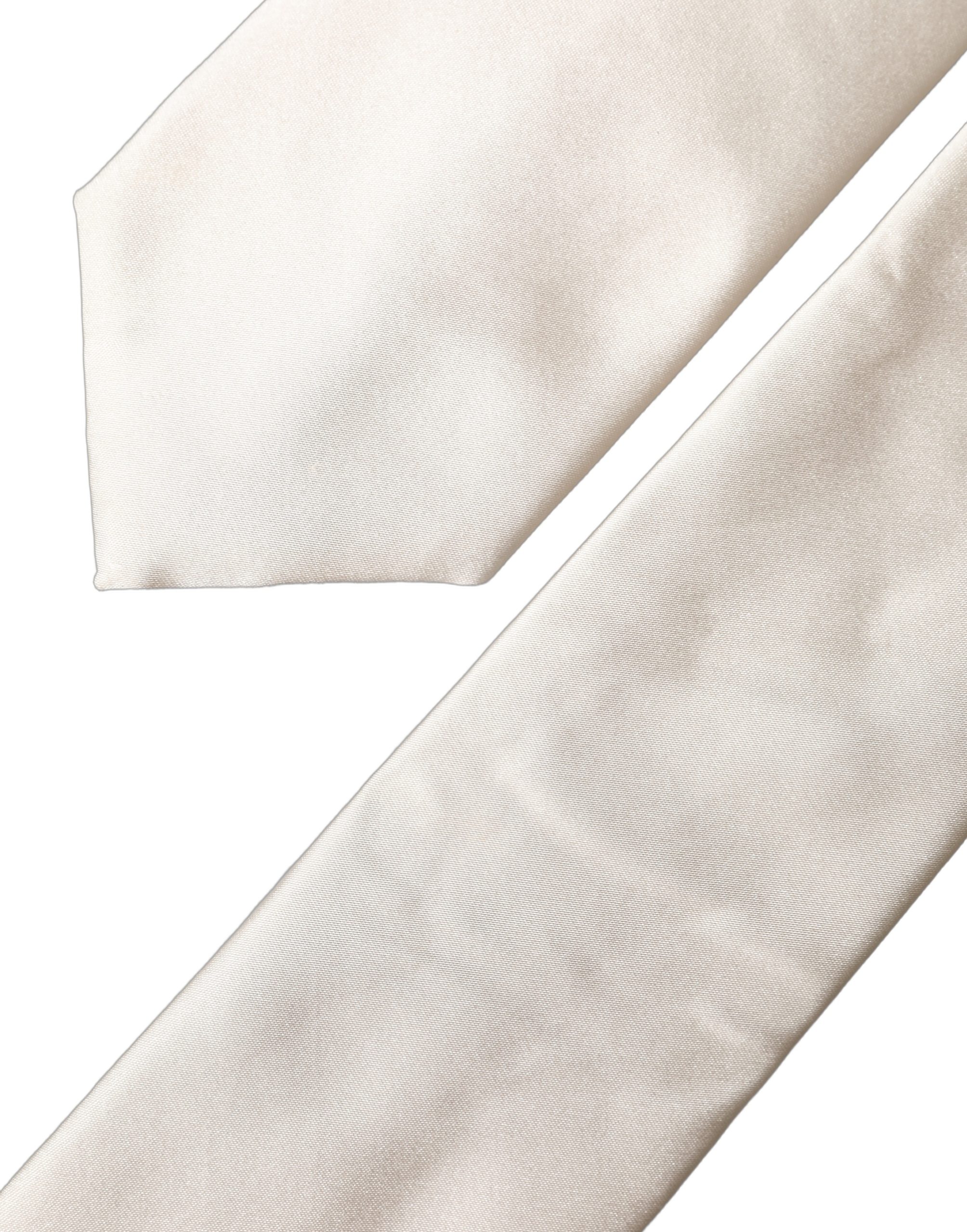 Dolce & Gabbana Off White Satin Silk Adjustable Women Tied Necktie Tie - Image 4