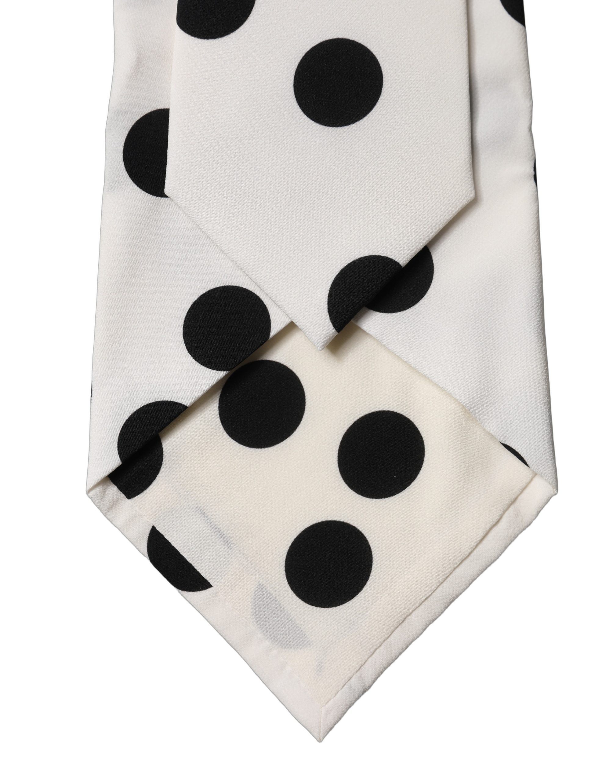 Dolce & Gabbana White Black Polka Dot Silk Adjustable Women Necktie Tie - Image 4