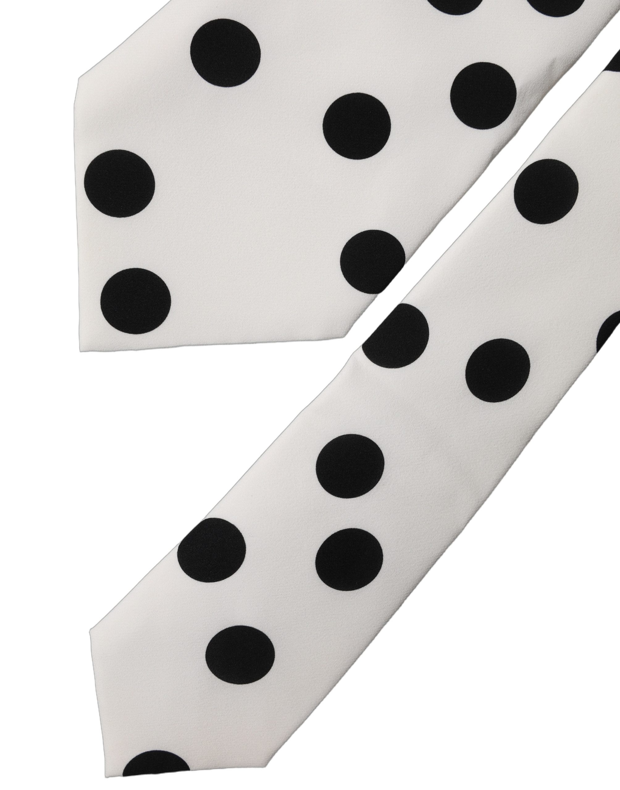 Dolce & Gabbana White Black Polka Dot Silk Adjustable Women Necktie Tie - Image 5