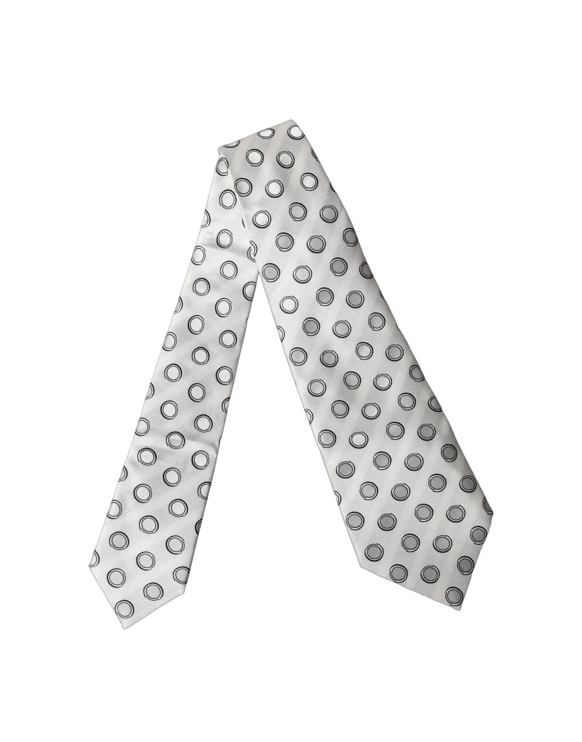 Dolce & Gabbana White Gray Polka Dot Silk Adjustable Women Necktie Tie - Image 3