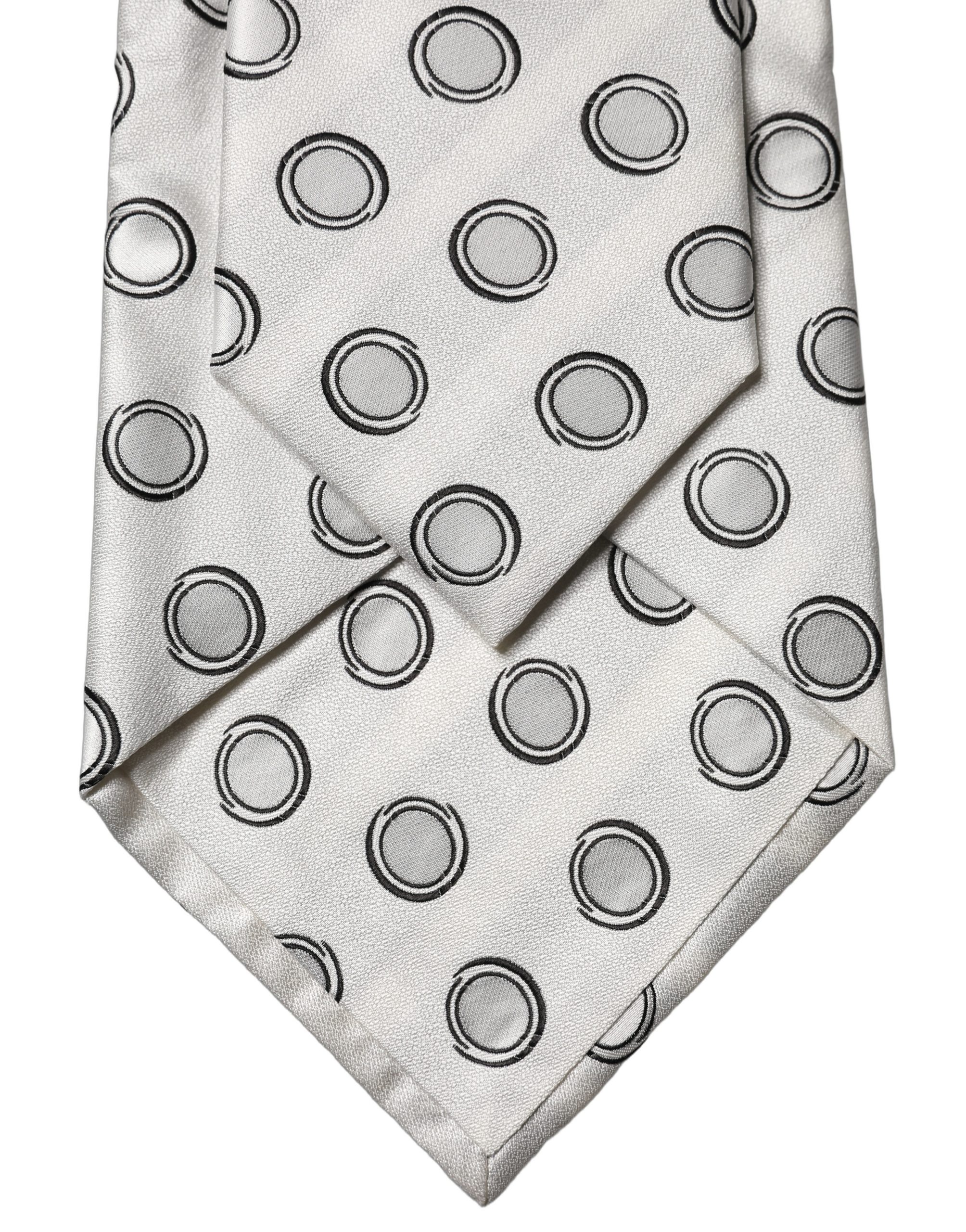 Dolce & Gabbana White Gray Polka Dot Silk Adjustable Women Necktie Tie - Image 4