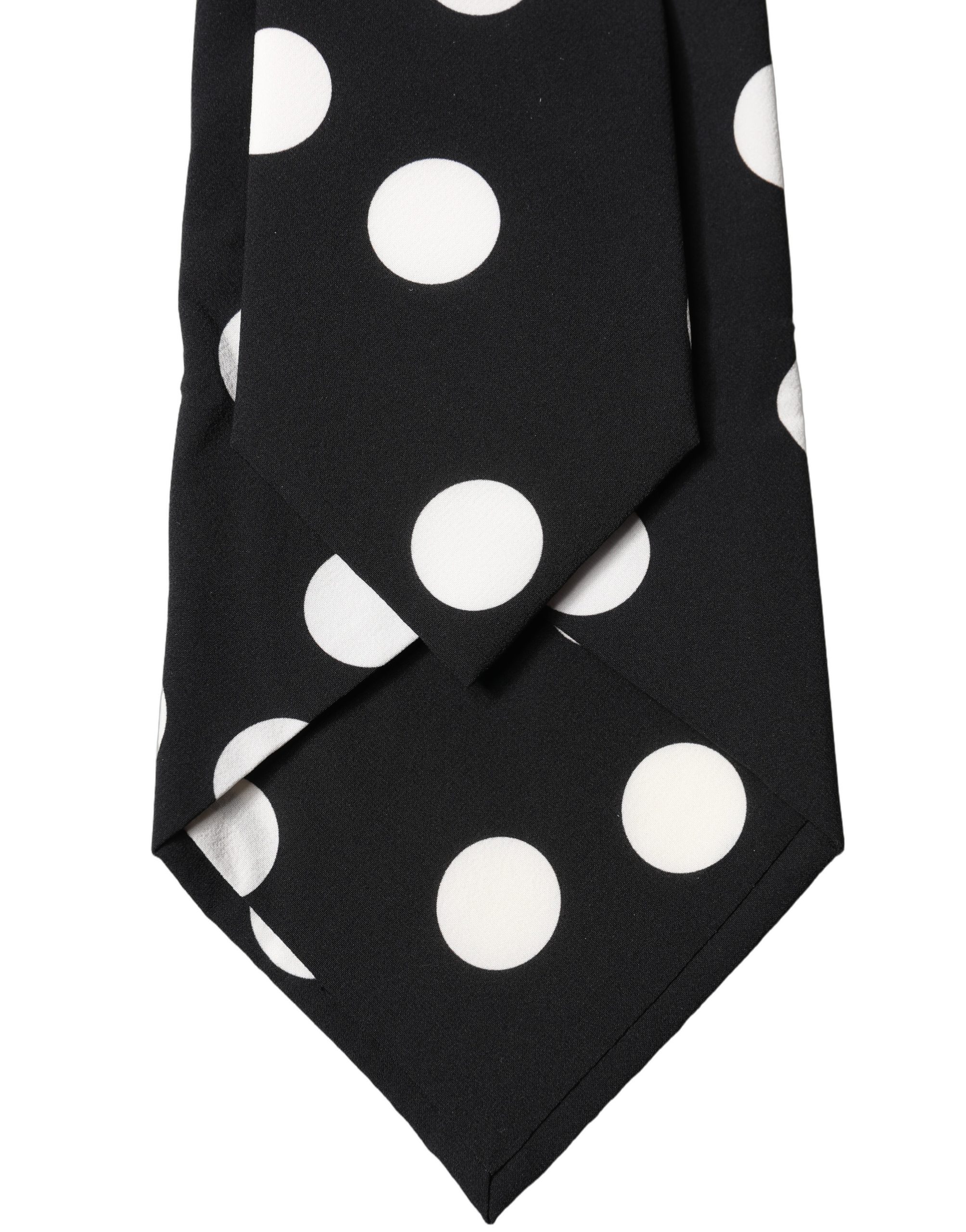 Dolce & Gabbana Black White Polka Dot Silk Adjustable Women Necktie Tie - Image 4