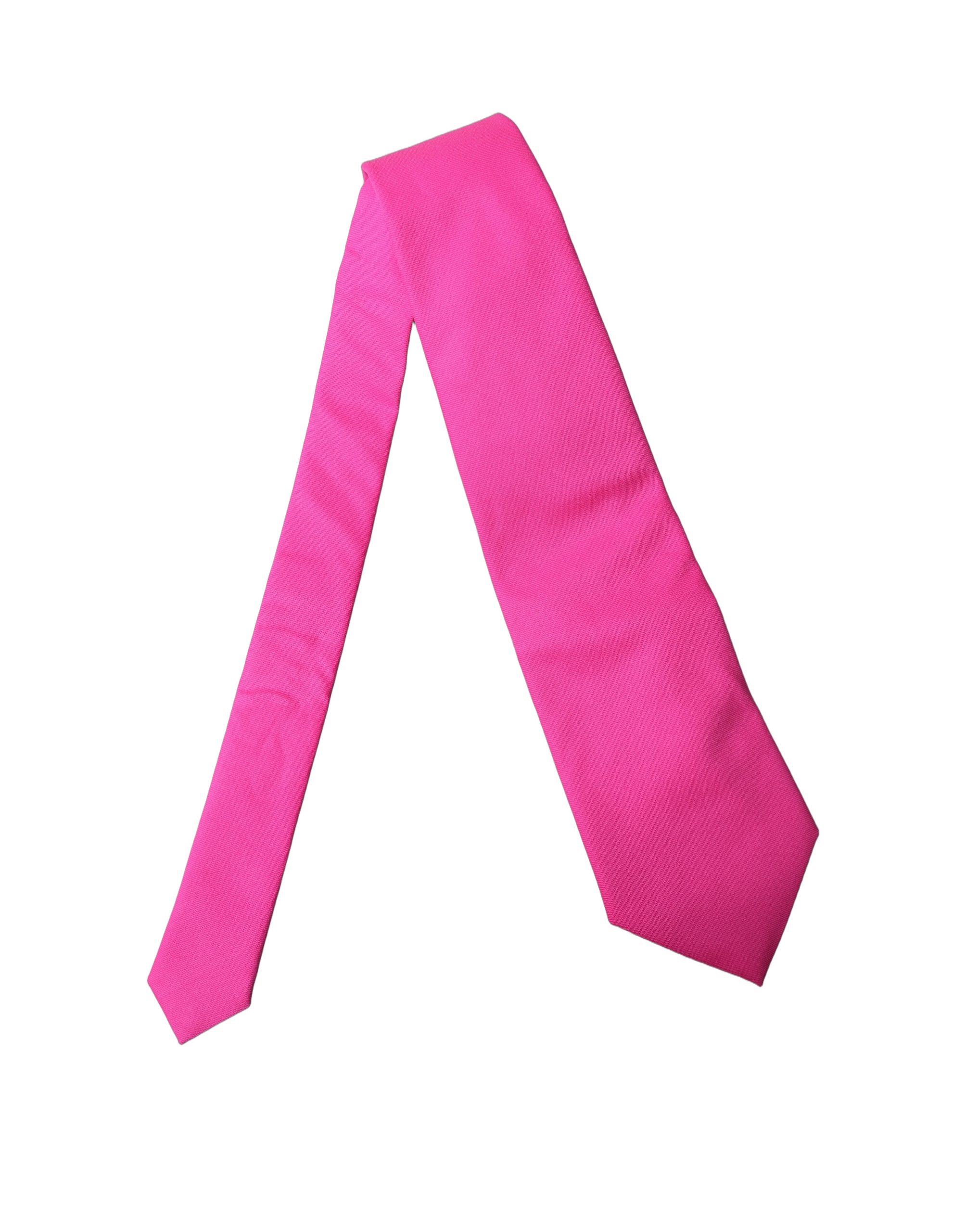 Dolce & Gabbana Neon Pink Solid Satin Silk Adjustable Women Necktie Tie - Image 3