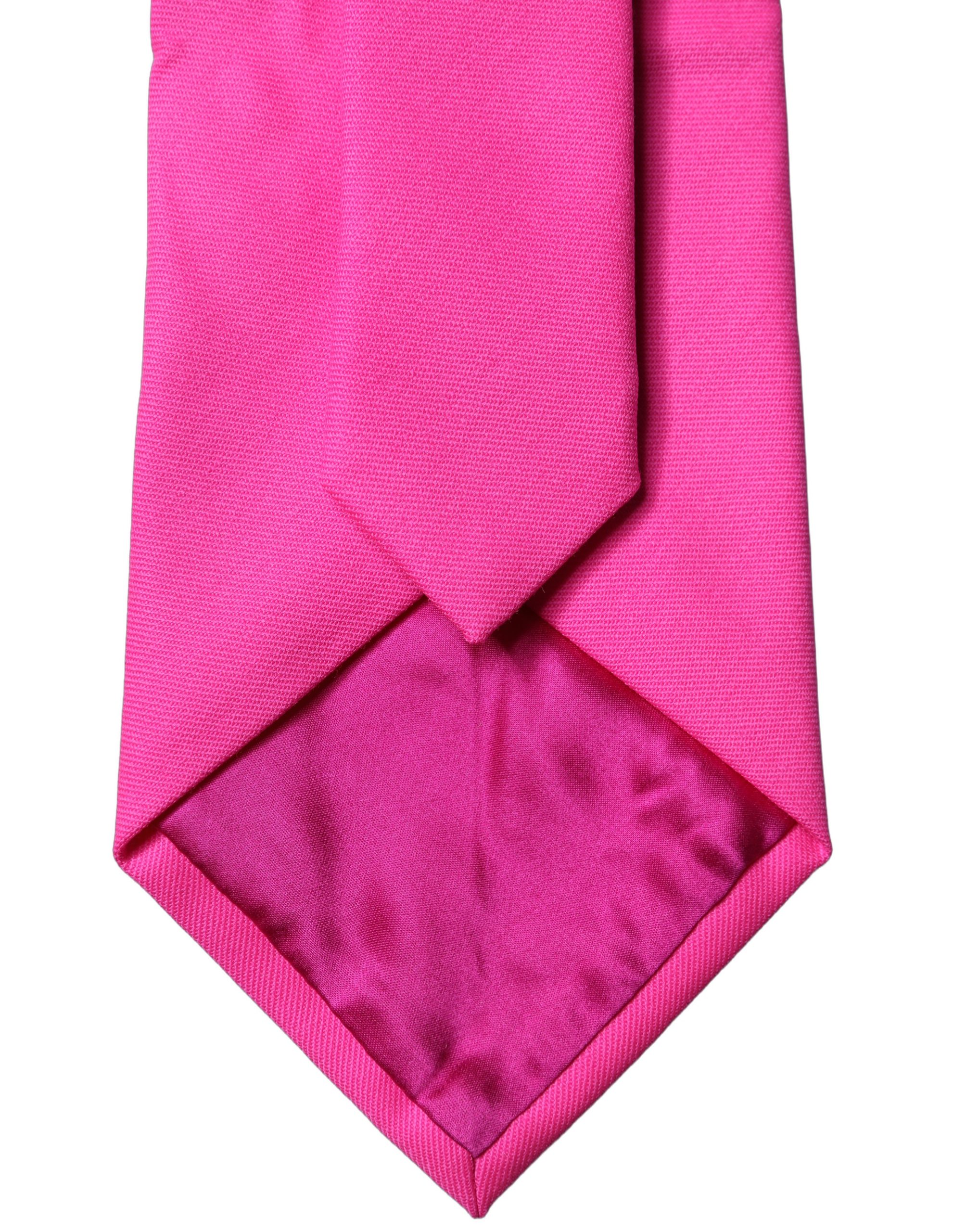Dolce & Gabbana Neon Pink Solid Satin Silk Adjustable Women Necktie Tie - Image 4