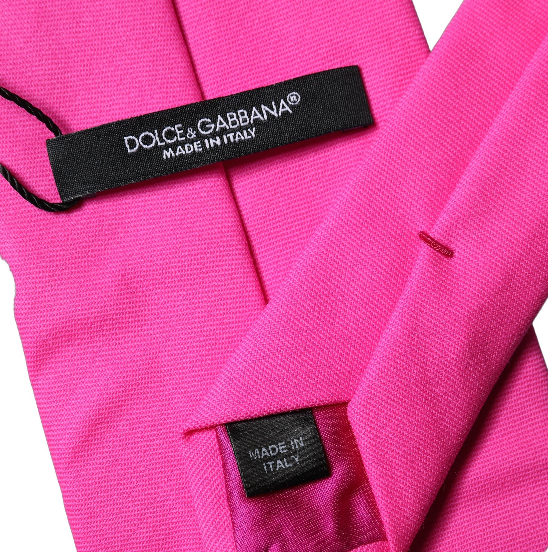 Dolce & Gabbana Neon Pink Solid Satin Silk Adjustable Women Necktie Tie - Image 5