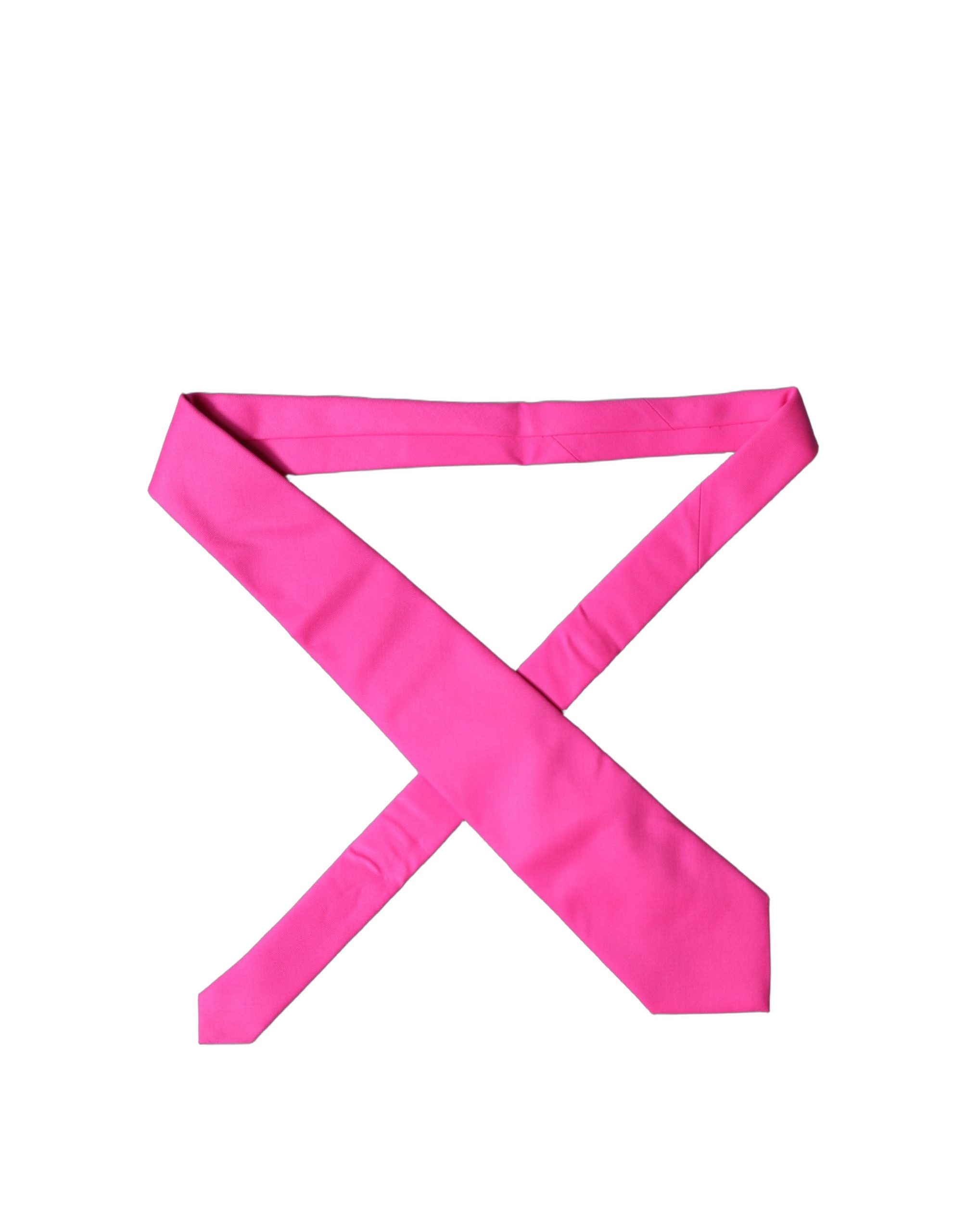Dolce & Gabbana Neon Pink Solid Satin Silk Adjustable Women Necktie Tie - Image 2