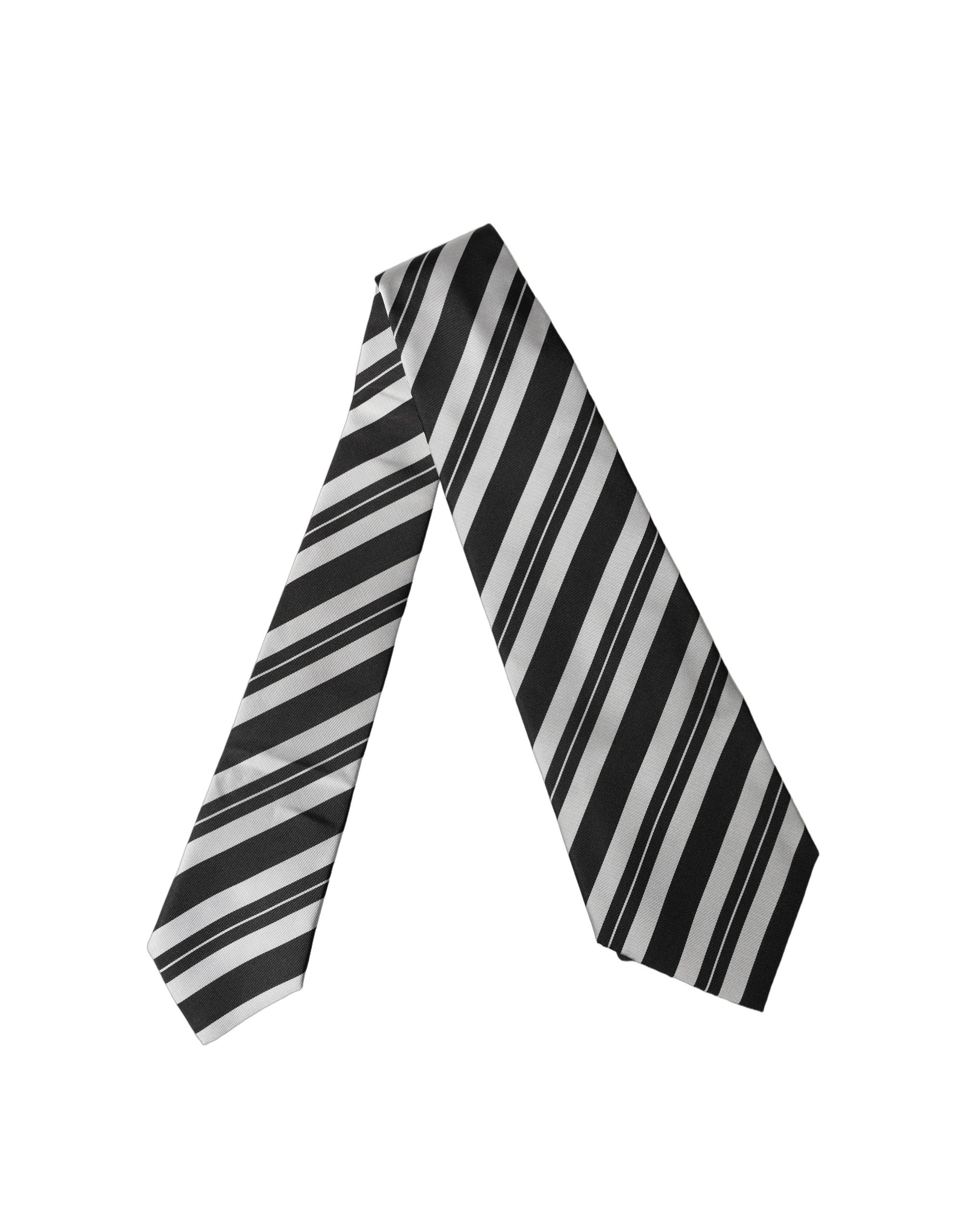 Dolce & Gabbana Black White Stripes Silk Adjustable Women Necktie Tie - Image 2