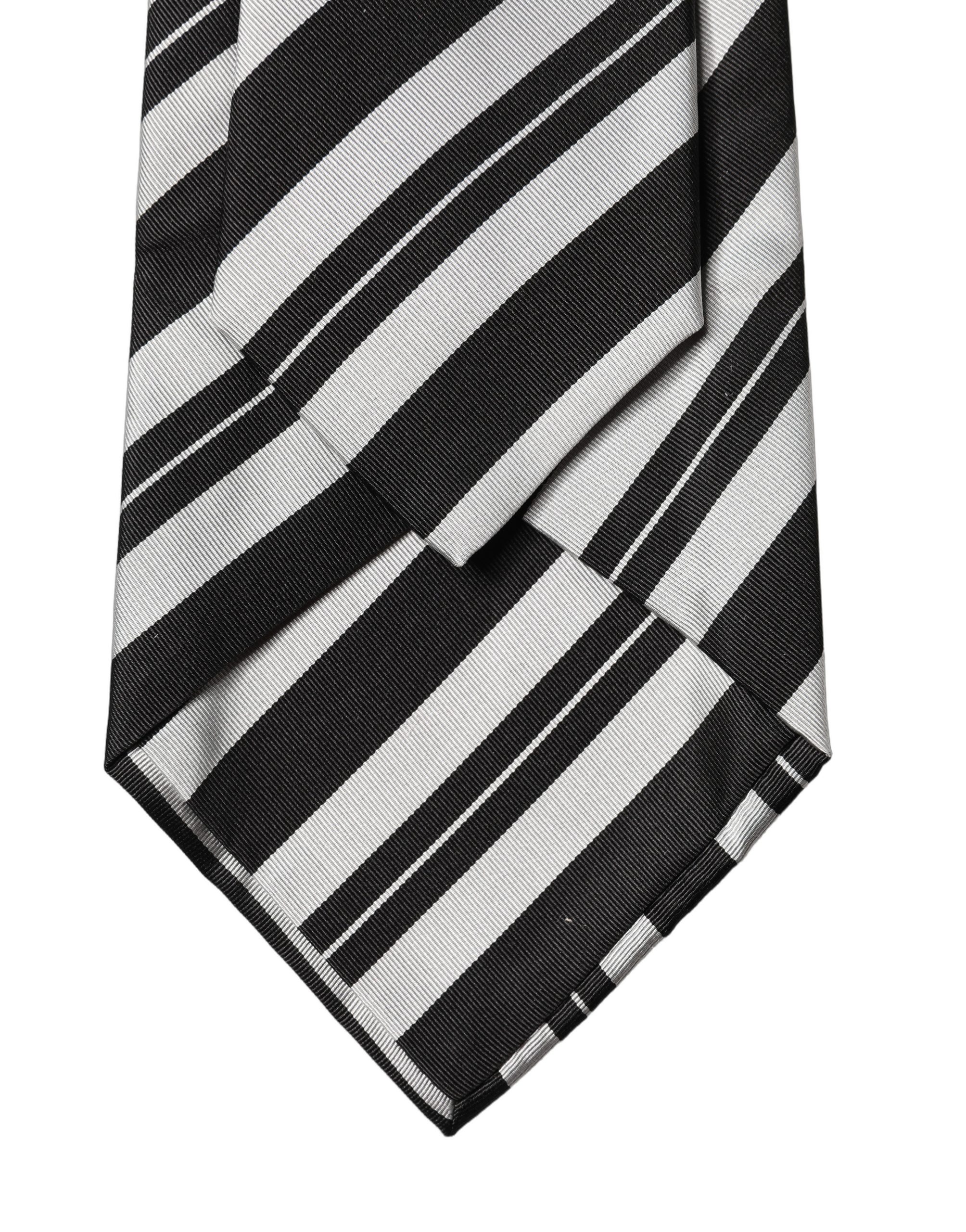 Dolce & Gabbana Black White Stripes Silk Adjustable Women Necktie Tie - Image 3