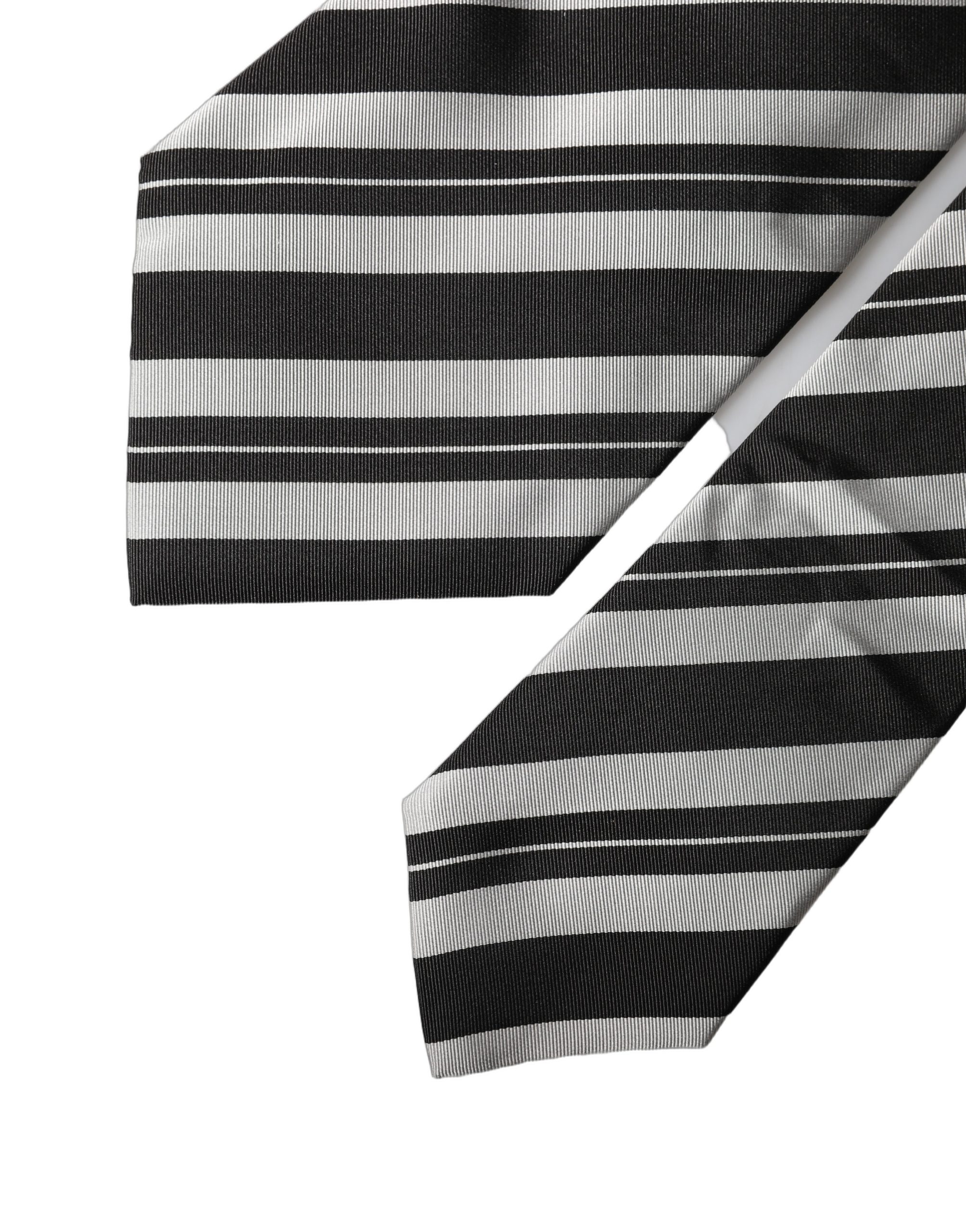 Dolce & Gabbana Black White Stripes Silk Adjustable Women Necktie Tie - Image 4