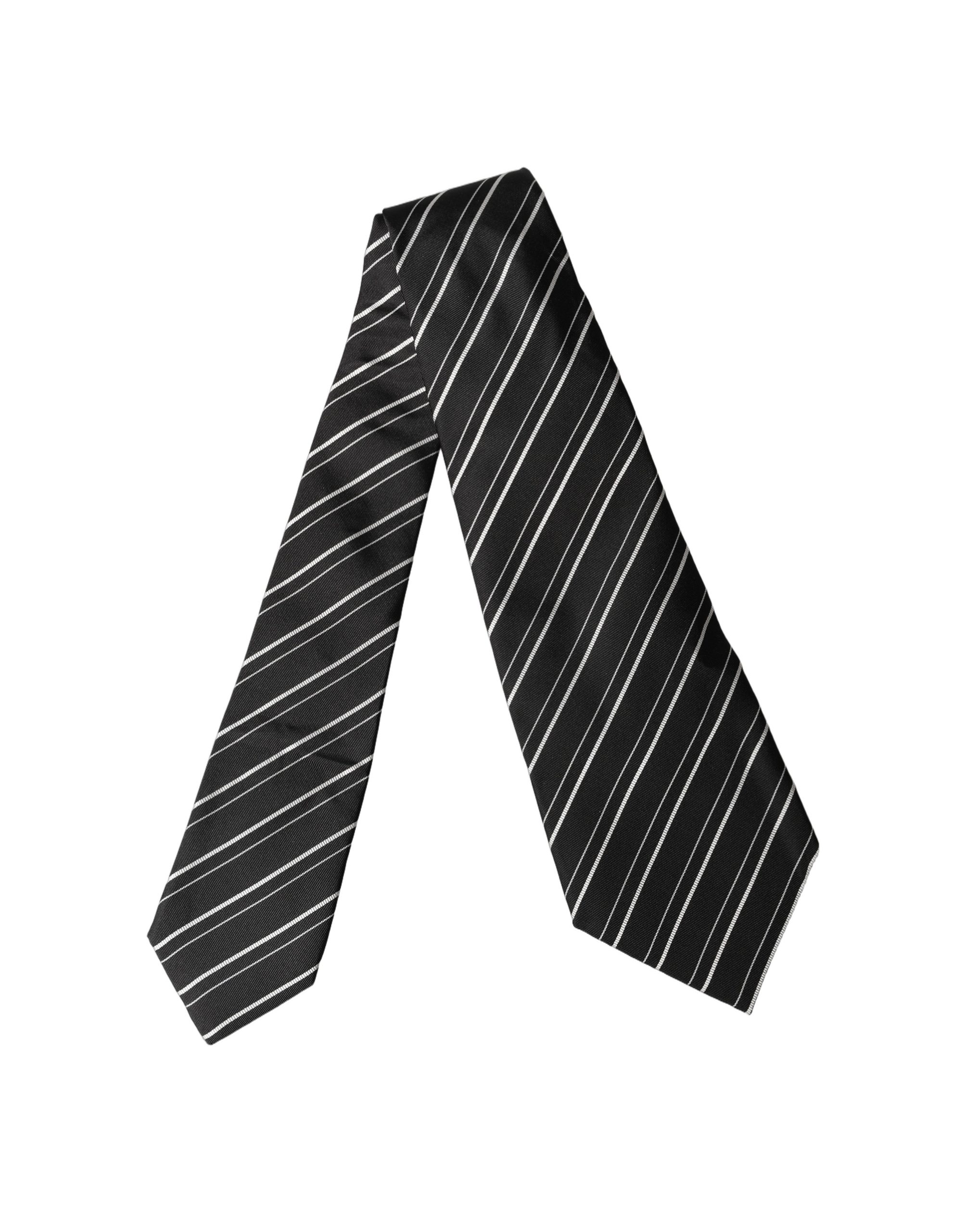 Dolce & Gabbana Black White Stripes Silk Adjustable Women Necktie Tie - Image 3