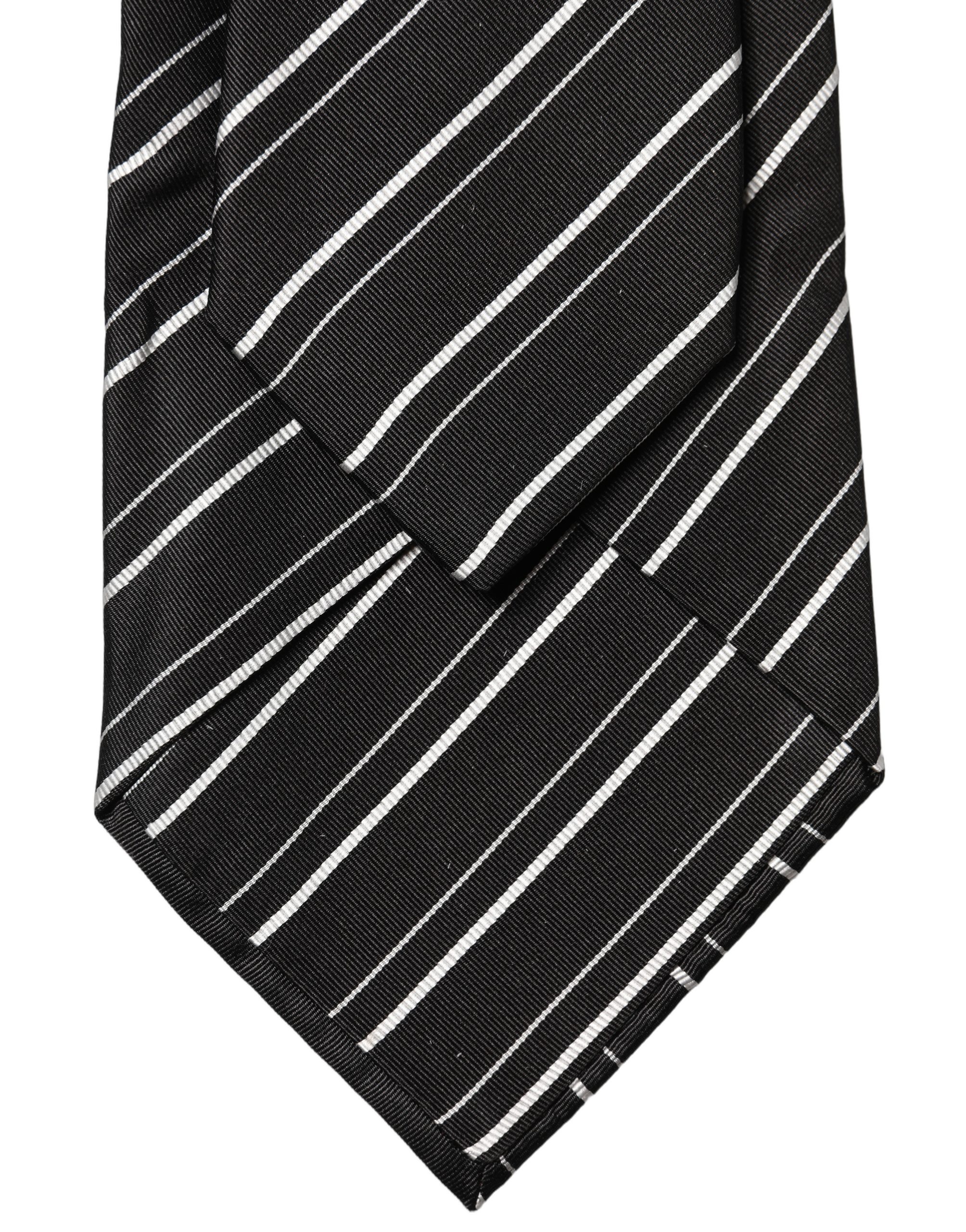Dolce & Gabbana Black White Stripes Silk Adjustable Women Necktie Tie - Image 4