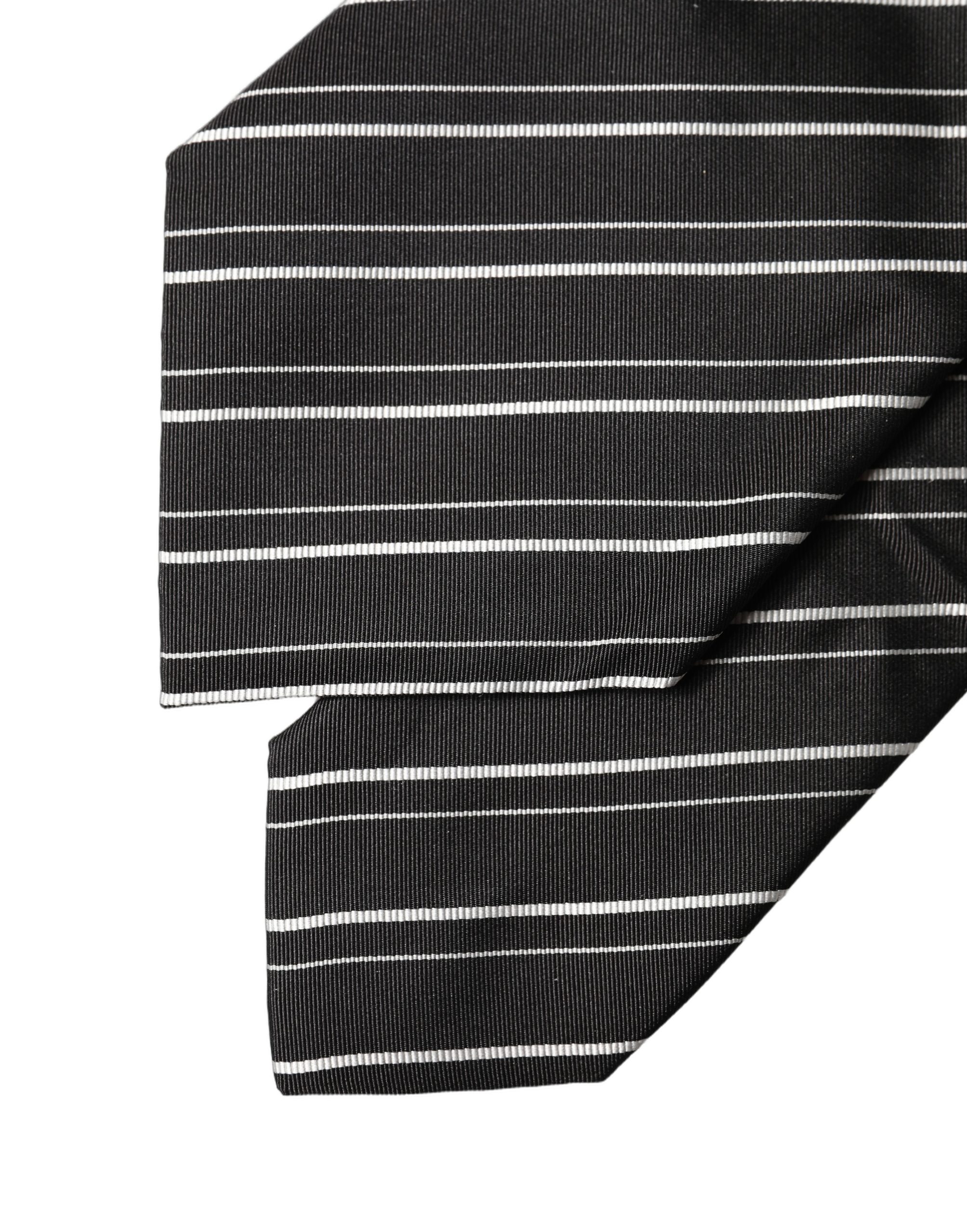 Dolce & Gabbana Black White Stripes Silk Adjustable Women Necktie Tie - Image 5