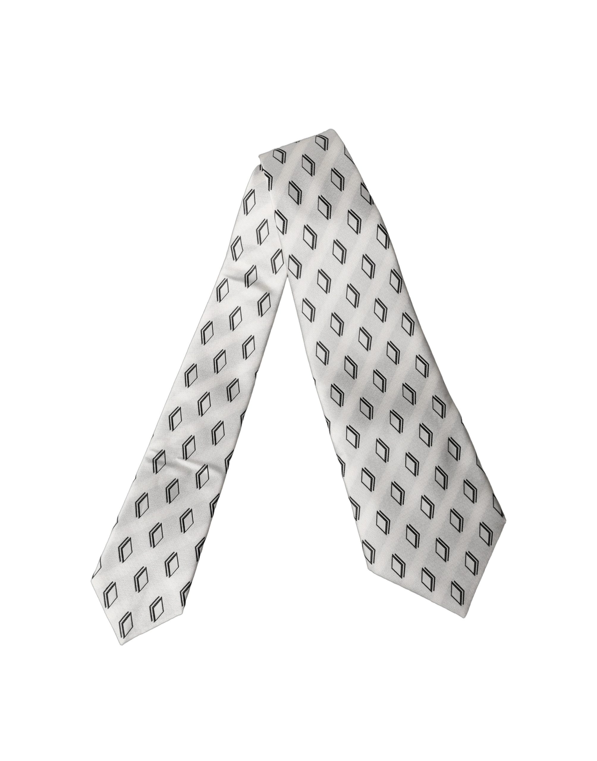 Dolce & Gabbana White Patterned Silk Adjustable Women Tied Necktie Tie - Image 3