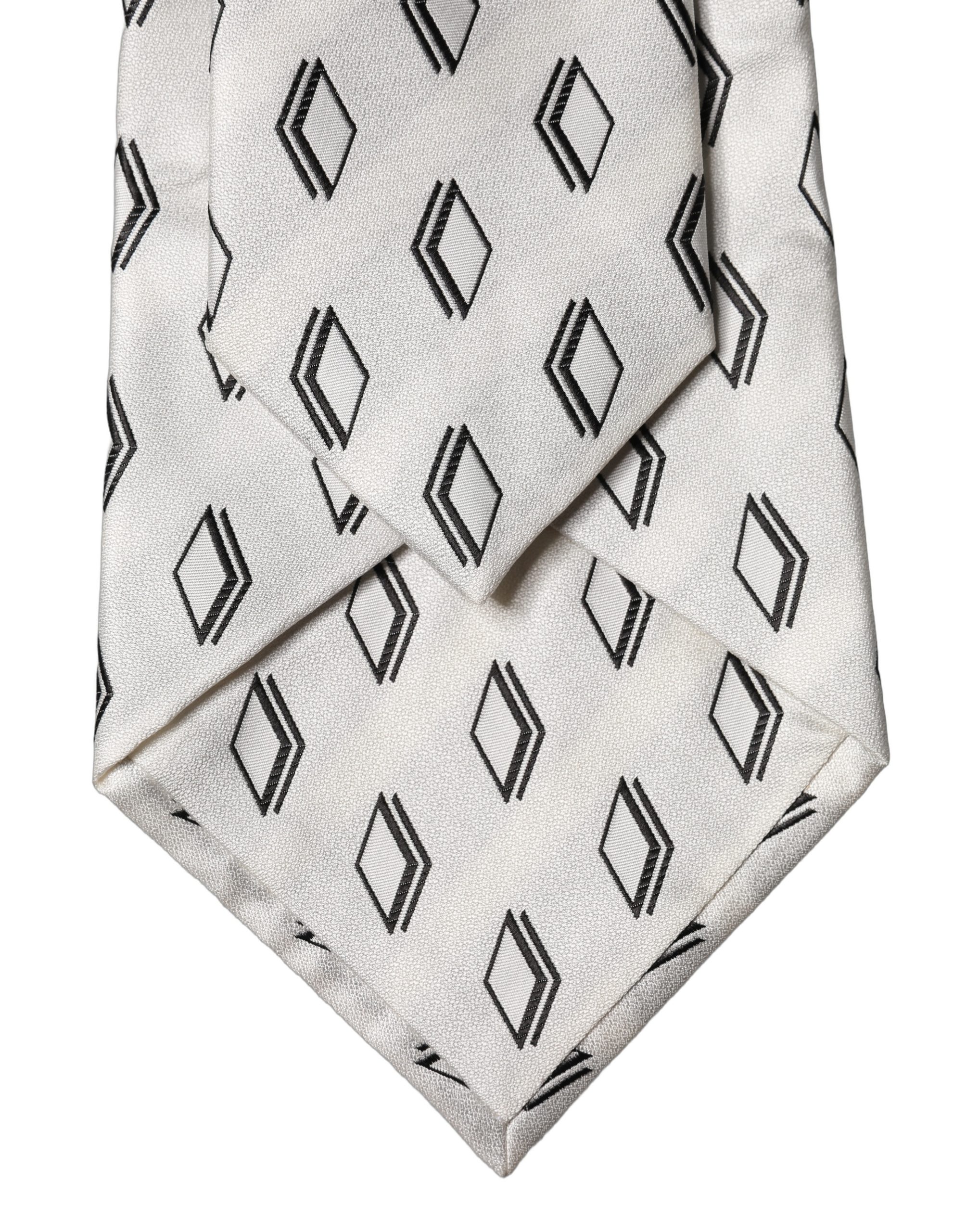 Dolce & Gabbana White Patterned Silk Adjustable Women Tied Necktie Tie - Image 4