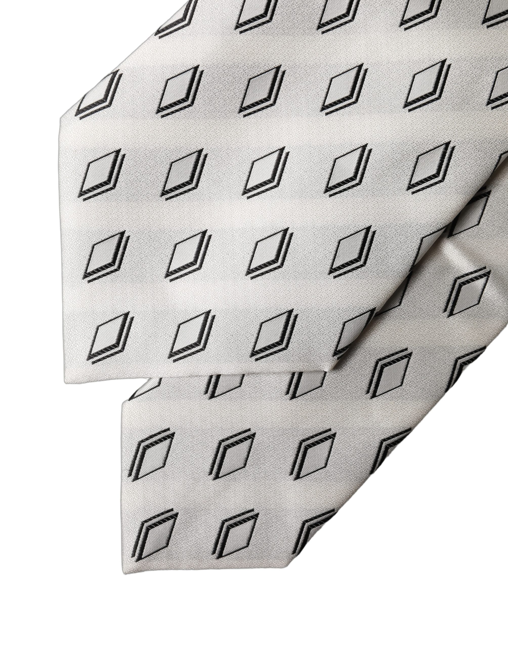 Dolce & Gabbana White Patterned Silk Adjustable Women Tied Necktie Tie - Image 5