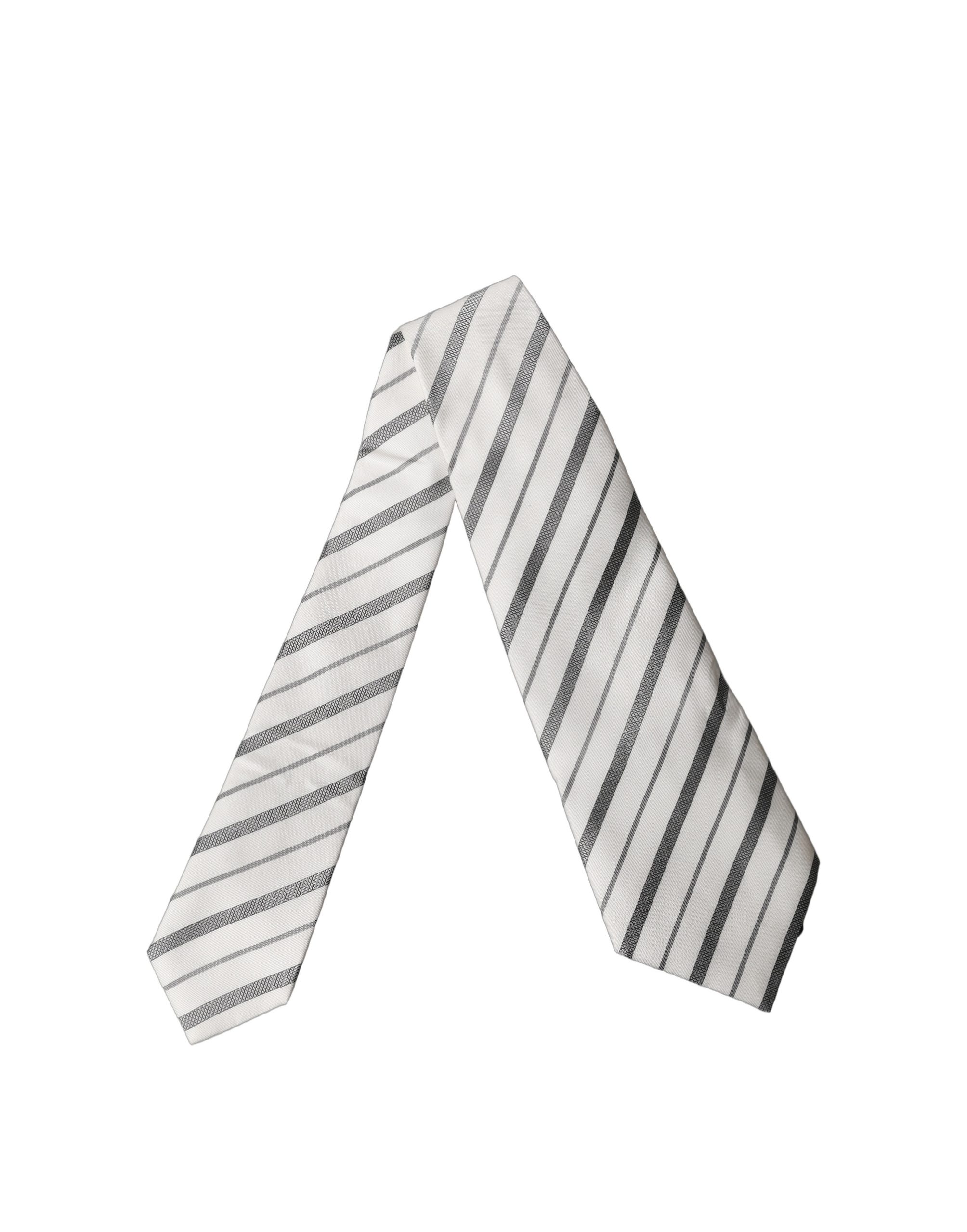 Dolce & Gabbana Gray White Stripes Silk Adjustable Women Necktie Tie - Image 3