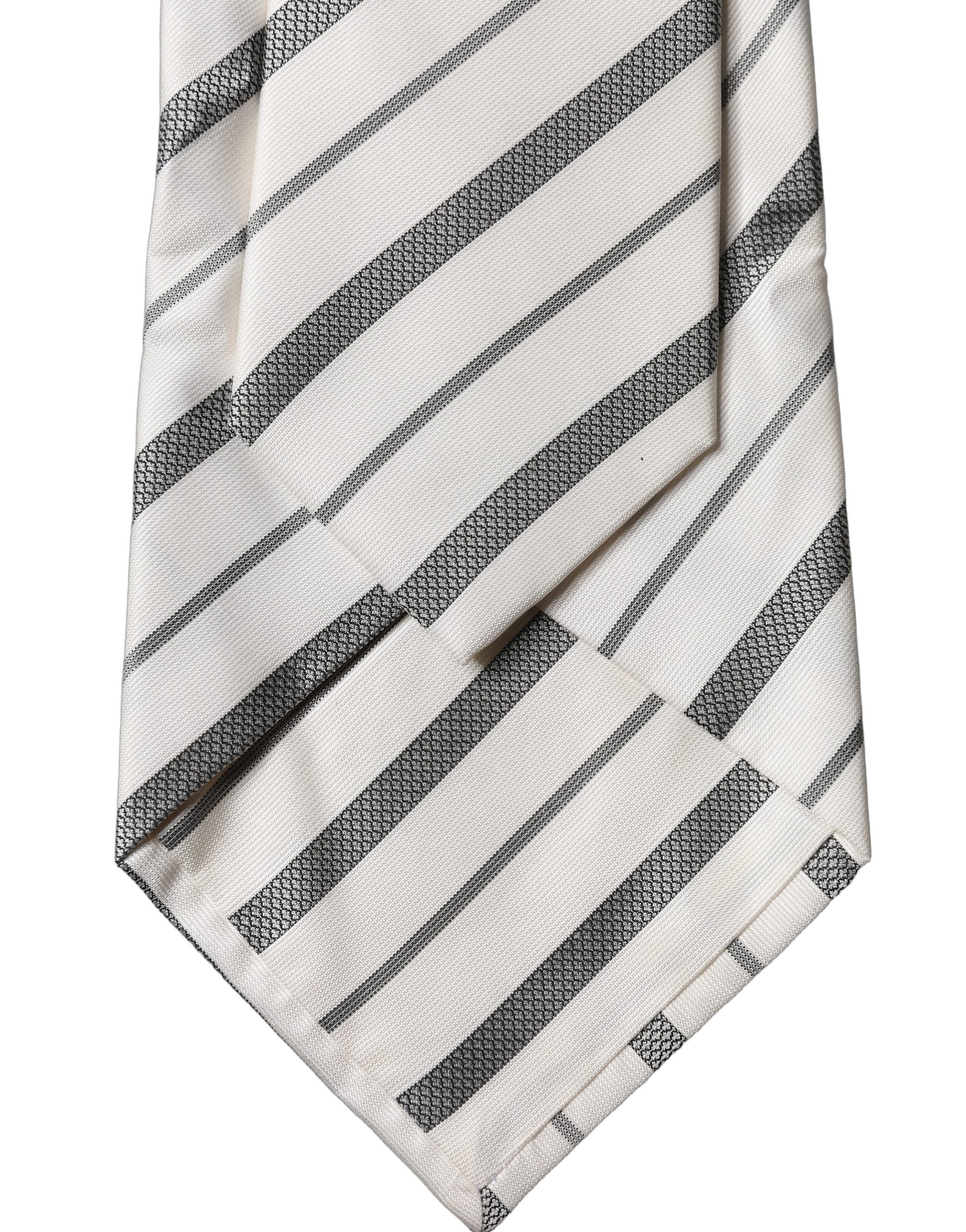 Dolce & Gabbana Gray White Stripes Silk Adjustable Women Necktie Tie - Image 4