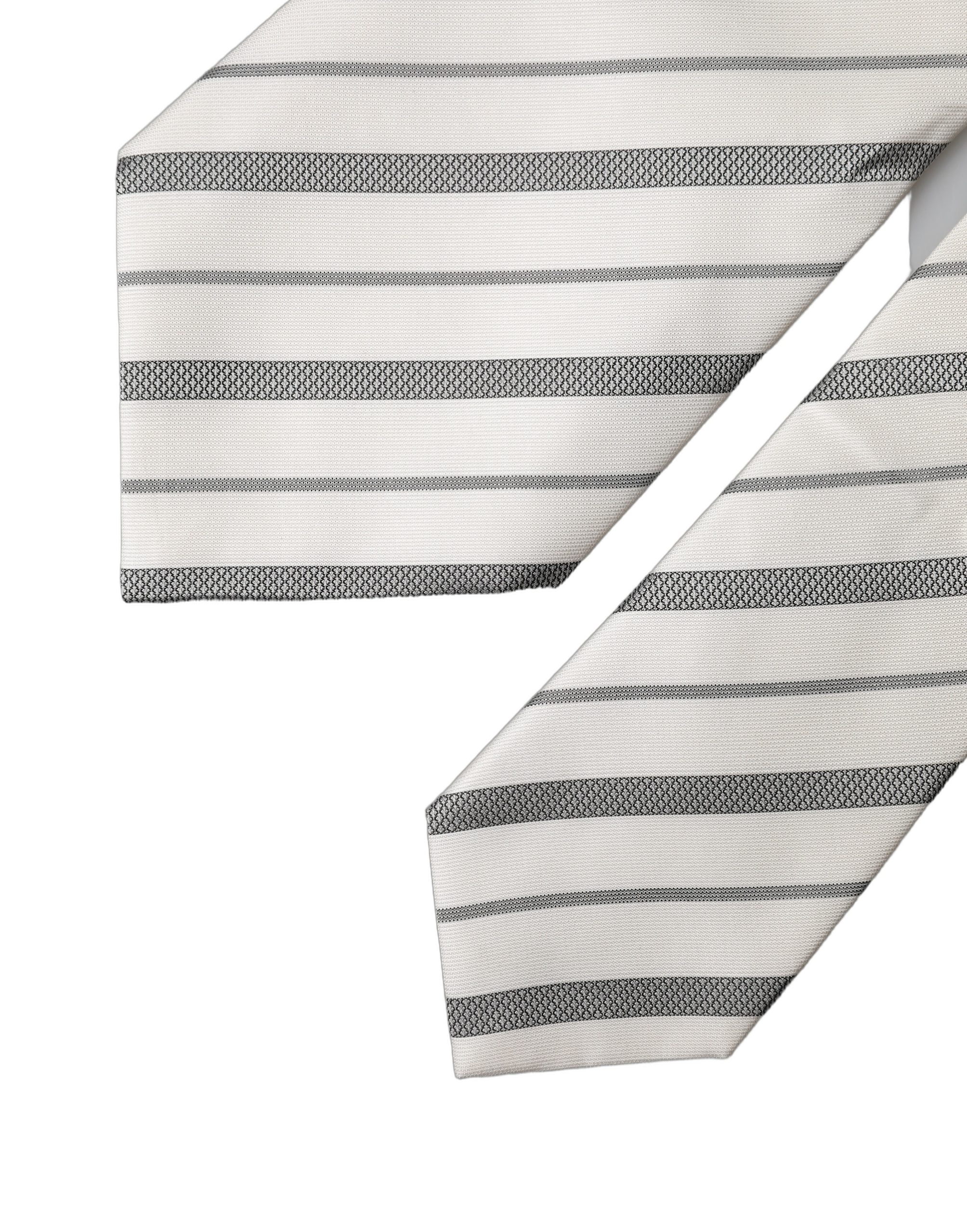 Dolce & Gabbana Gray White Stripes Silk Adjustable Women Necktie Tie - Image 5