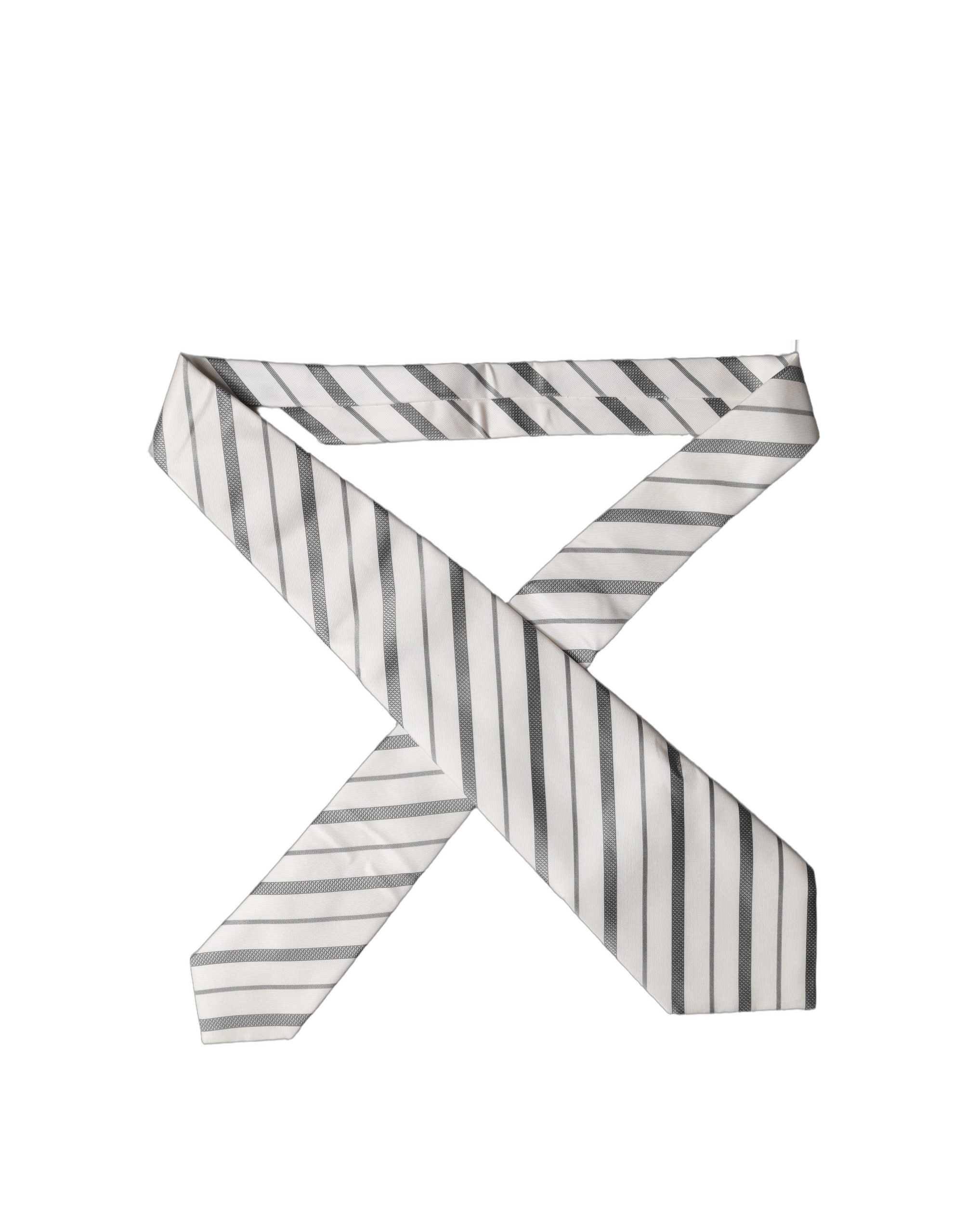 Dolce & Gabbana Gray White Stripes Silk Adjustable Women Necktie Tie - Image 2