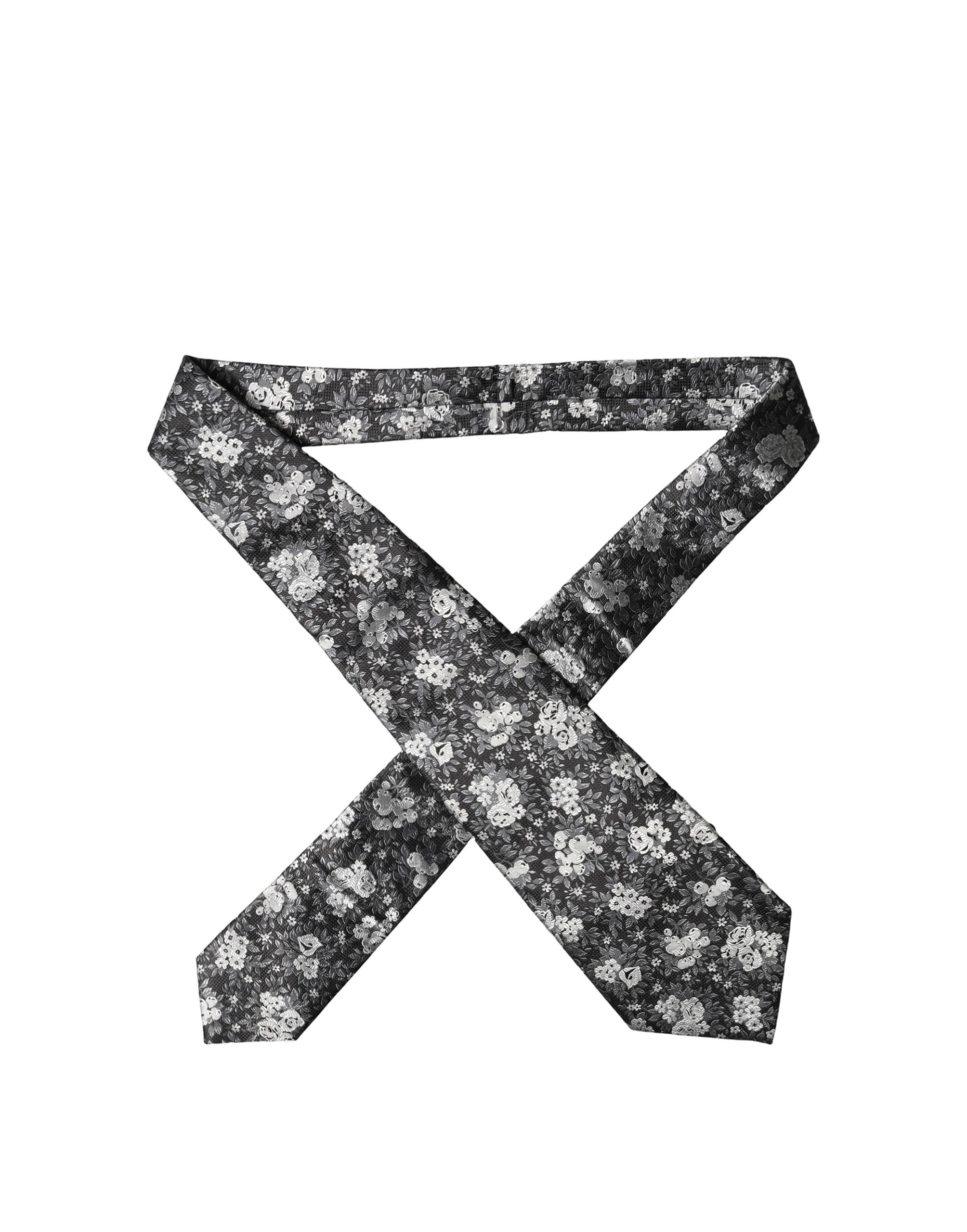 Dolce & Gabbana Black White Floral Silk Adjustable Women Necktie Tie - Image 2