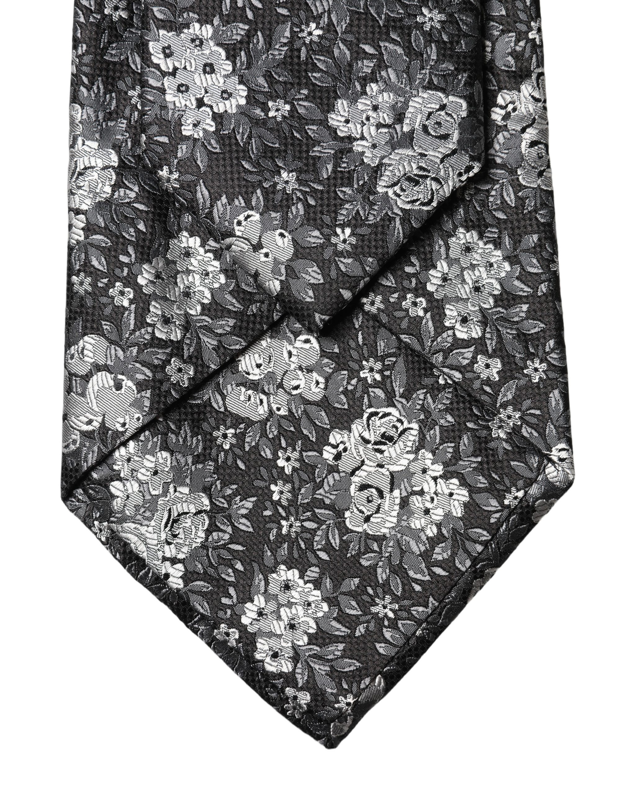 Dolce & Gabbana Black White Floral Silk Adjustable Women Necktie Tie - Image 3