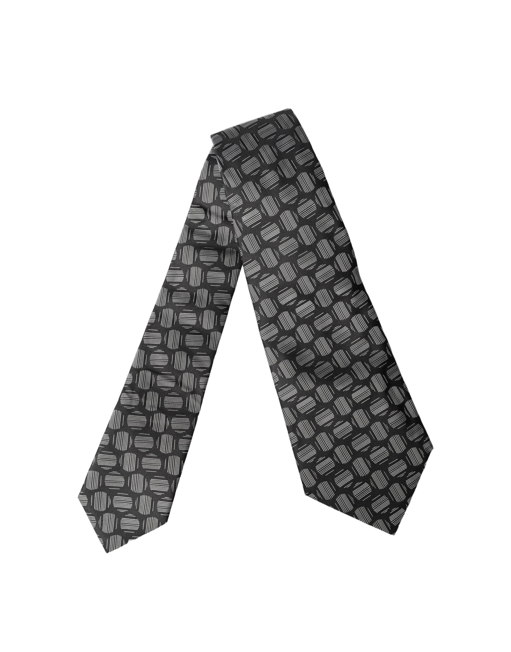 Dolce & Gabbana Black White Geometric Silk Adjustable Women Necktie Tie - Image 3