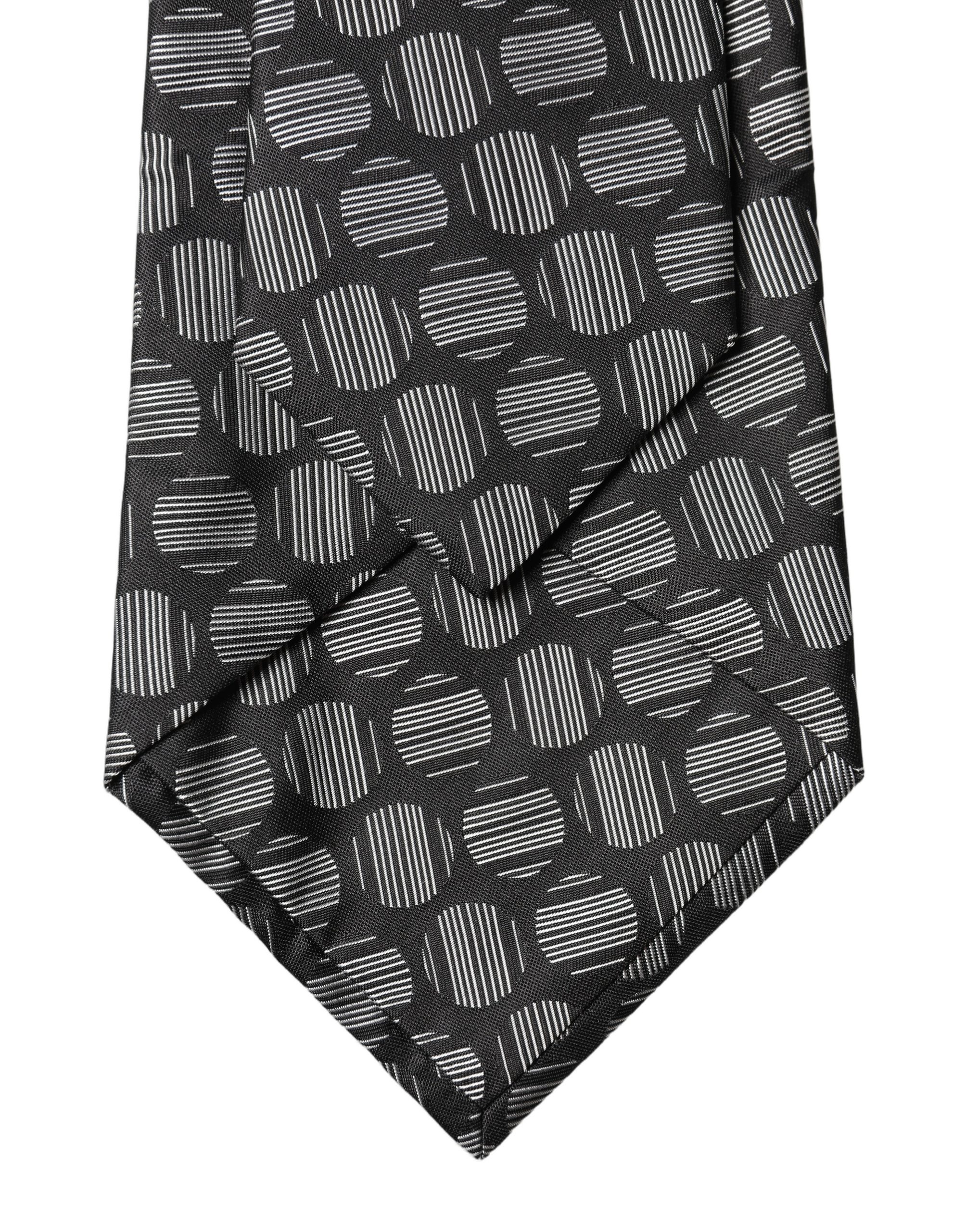 Dolce & Gabbana Black White Geometric Silk Adjustable Women Necktie Tie - Image 4