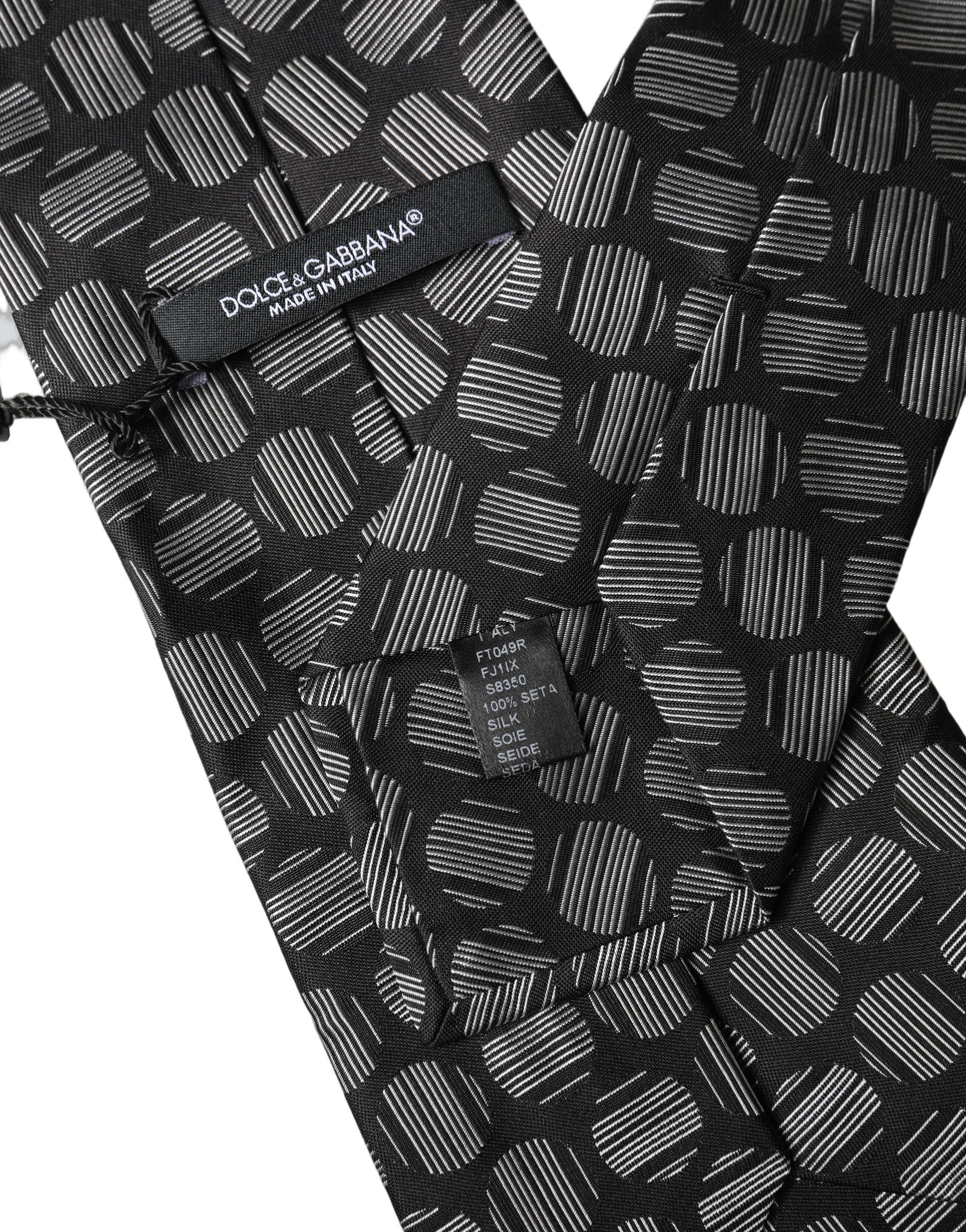 Dolce & Gabbana Black White Geometric Silk Adjustable Women Necktie Tie - Image 5