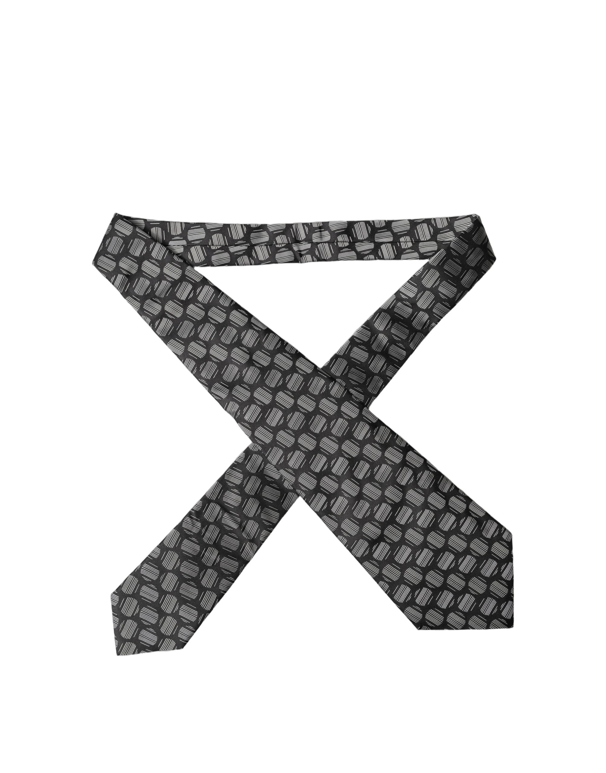 Dolce & Gabbana Black White Geometric Silk Adjustable Women Necktie Tie - Image 2