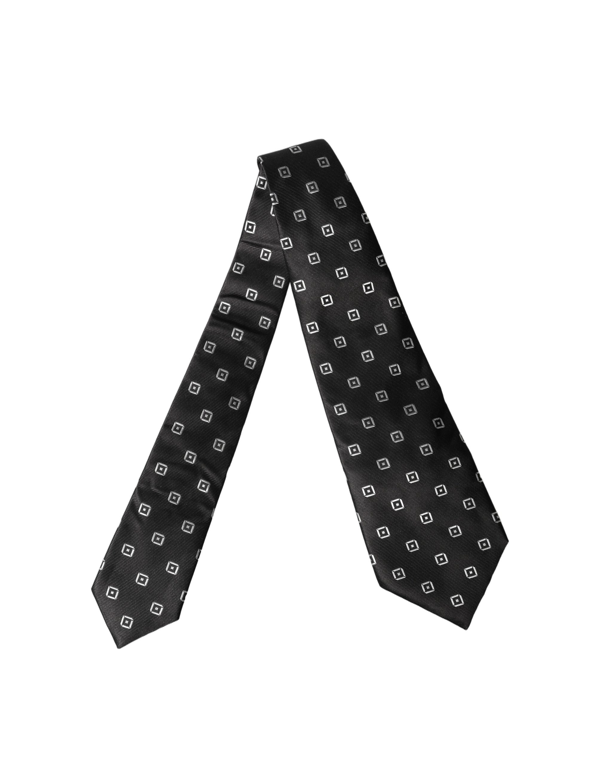 Dolce & Gabbana Black White Geometric Silk Adjustable Women Necktie Tie - Image 3