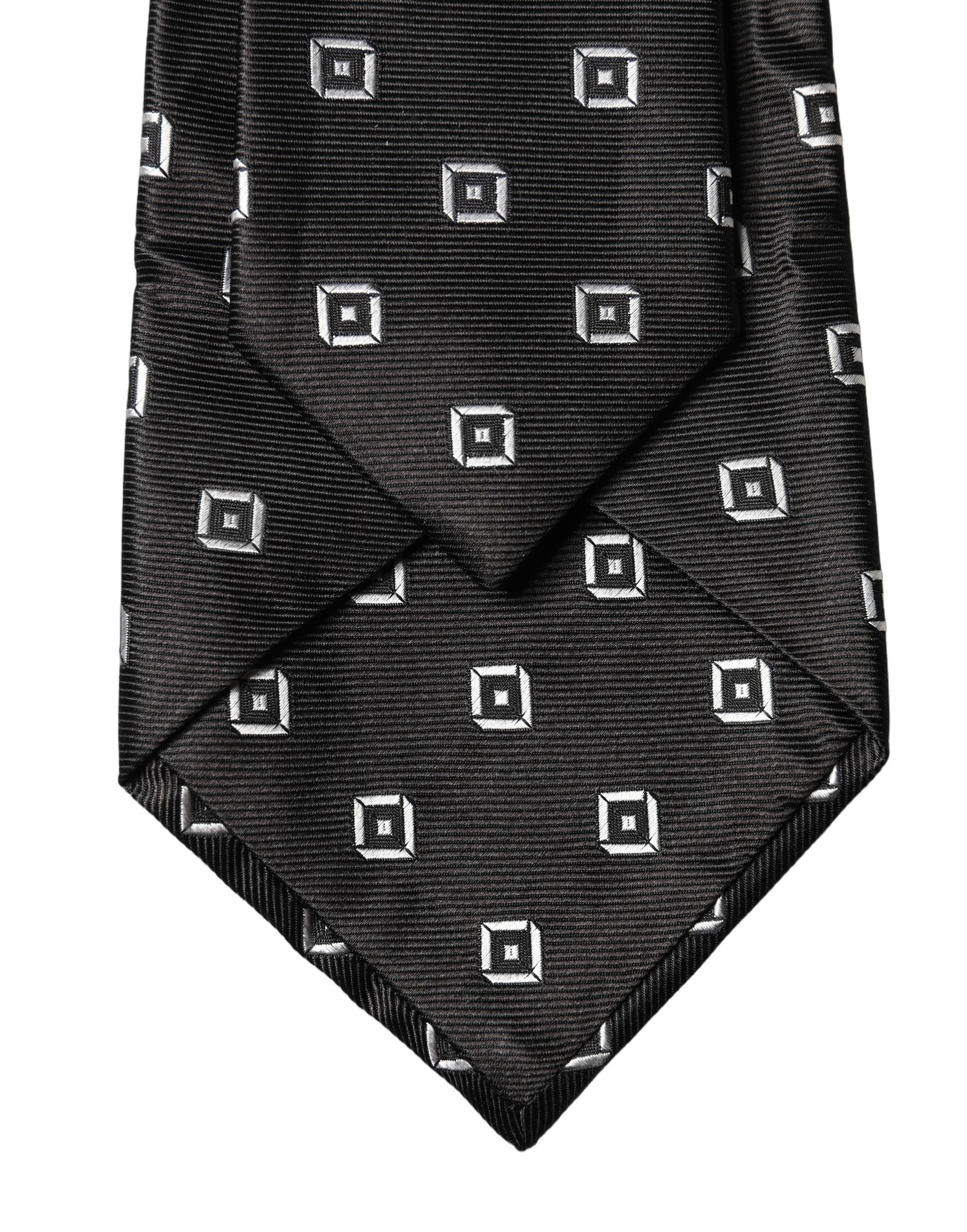 Dolce & Gabbana Black White Geometric Silk Adjustable Women Necktie Tie - Image 4