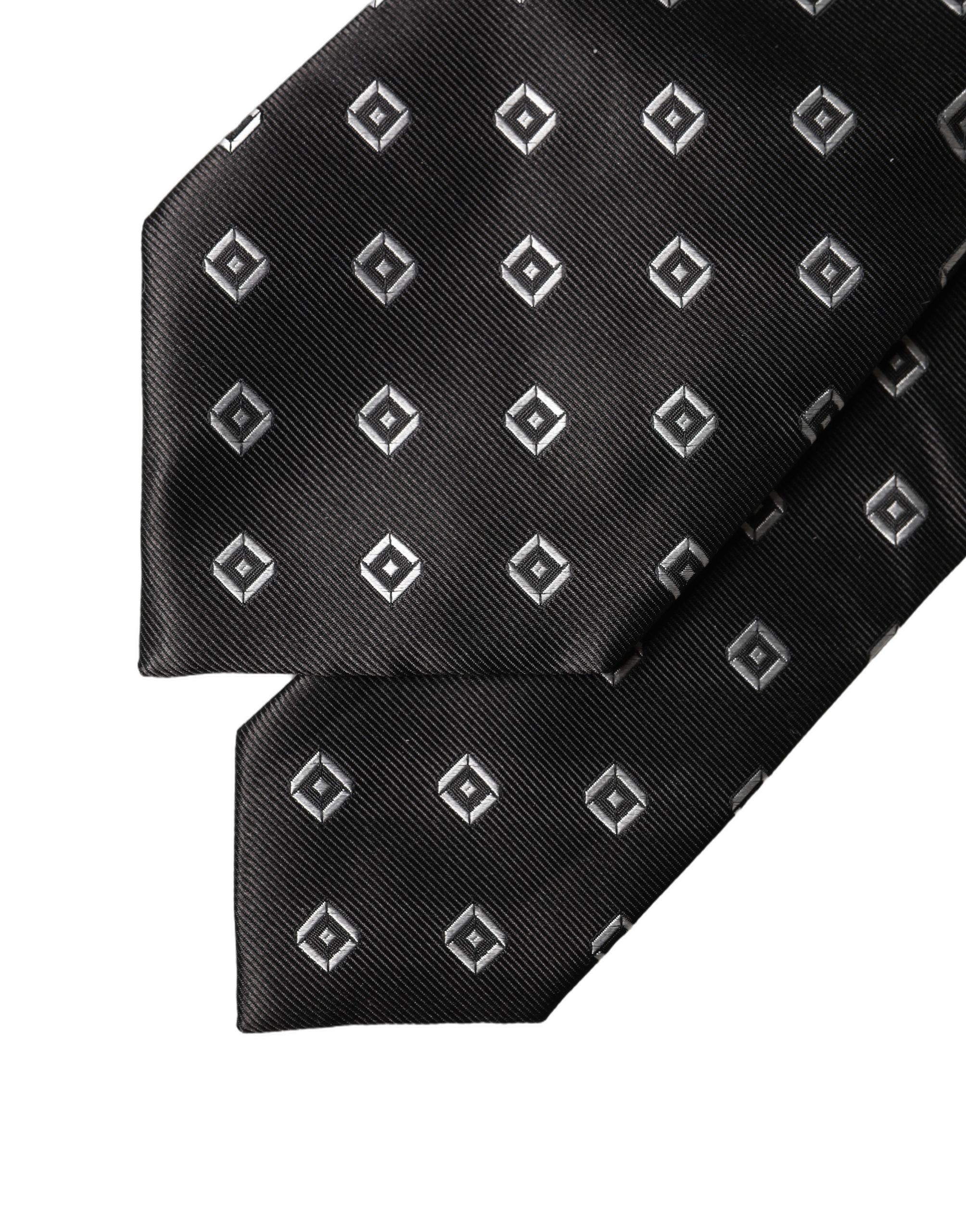 Dolce & Gabbana Black White Geometric Silk Adjustable Women Necktie Tie - Image 5