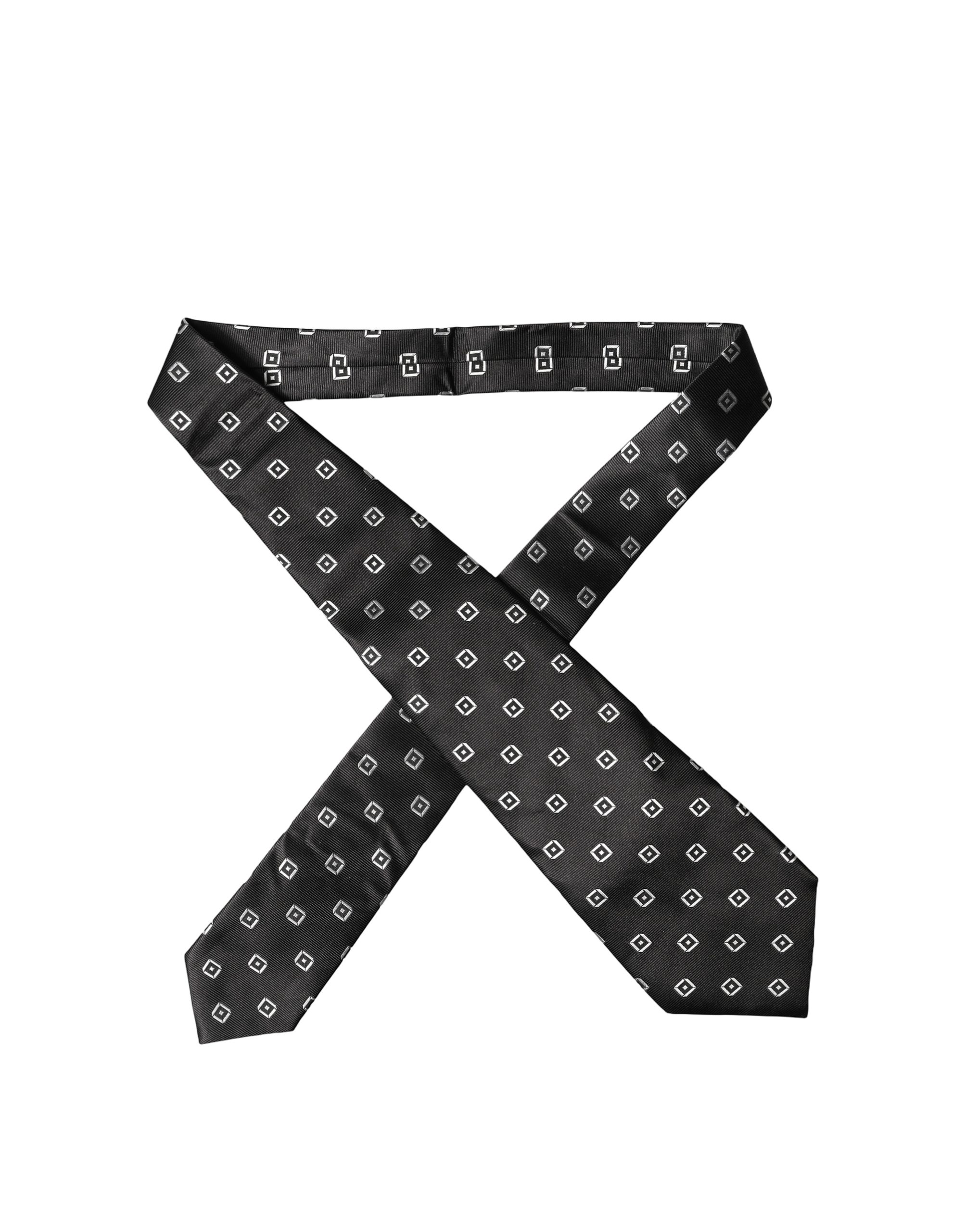 Dolce & Gabbana Black White Geometric Silk Adjustable Women Necktie Tie - Image 2