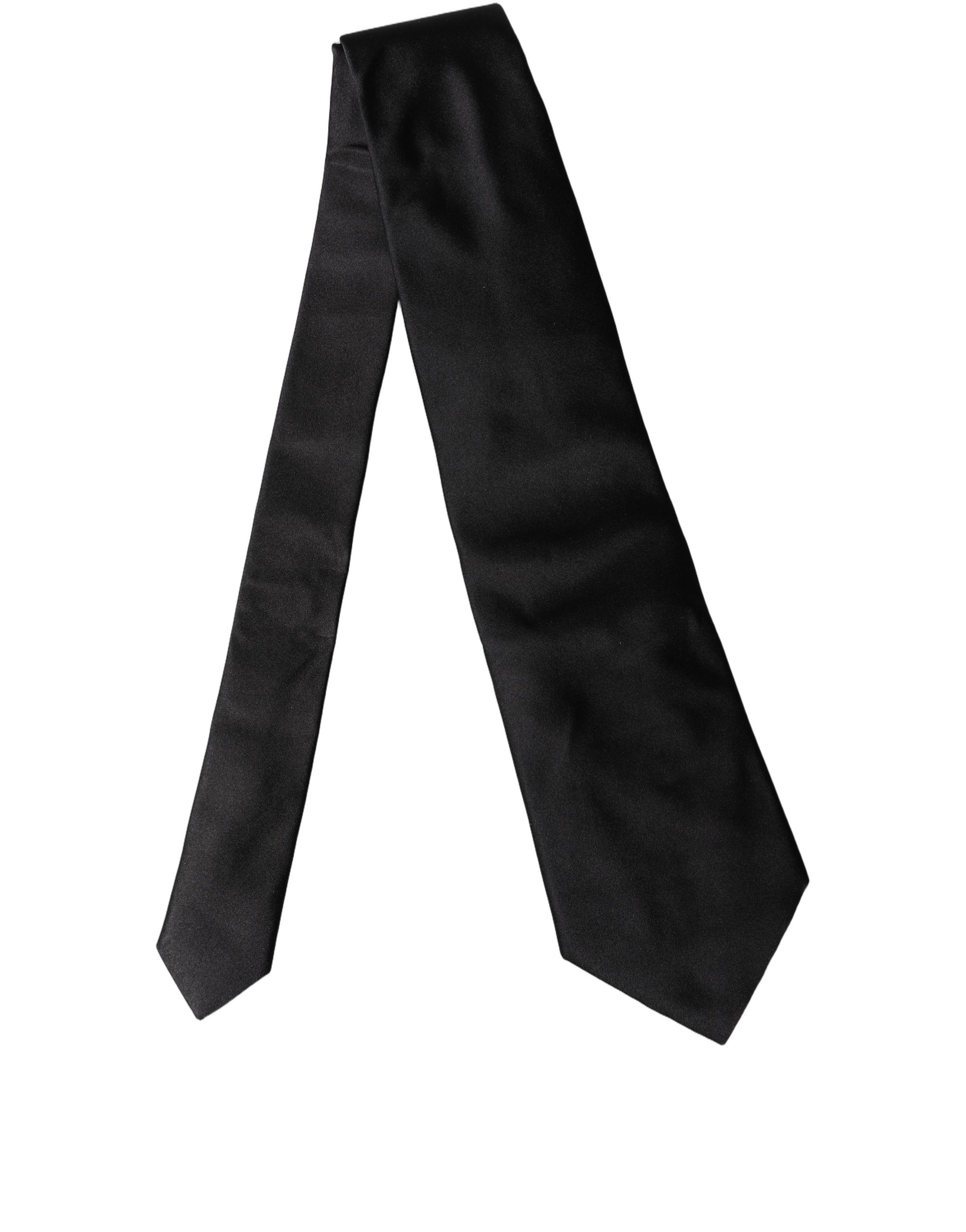 Dolce & Gabbana Black Solid Satin Silk Adjustable Women Necktie Tie - Image 3
